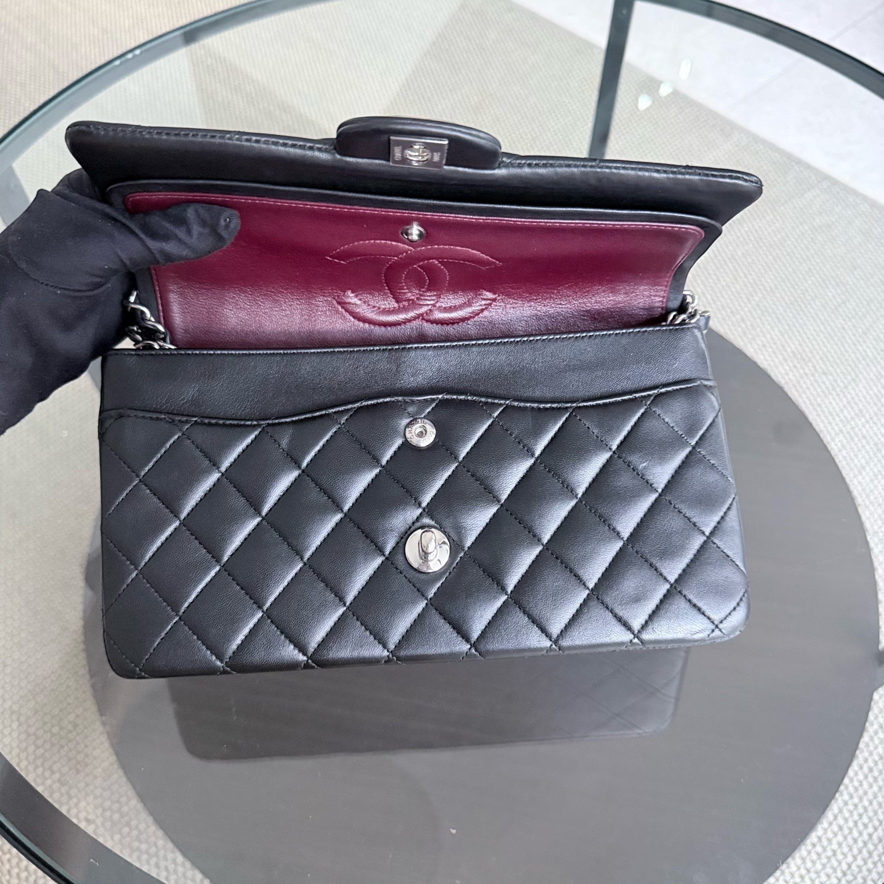 Chanel Classic Flap Medium - 25CM Quilted Lambskin Black Silver Hardware Series 13