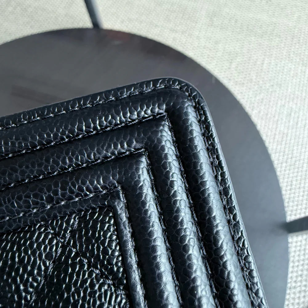 Chanel Boy Medium - Caviar 25CM Quilted Grained Calfskin Black Gold Hardware Series 19