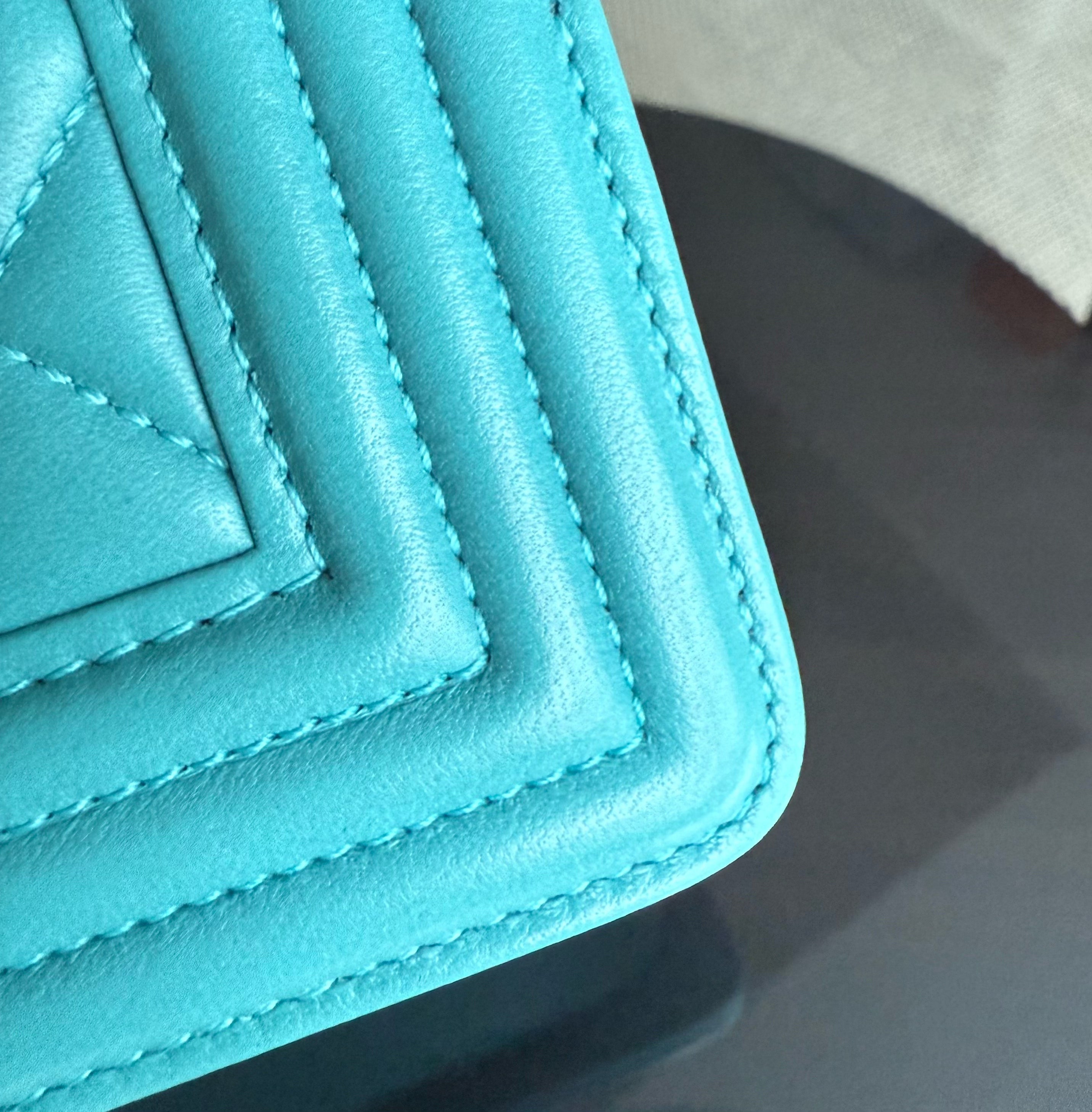 Chanel Boy Medium - 25CM Quilted Lambskin Blue Ruthenium Silver Hardware Series 19