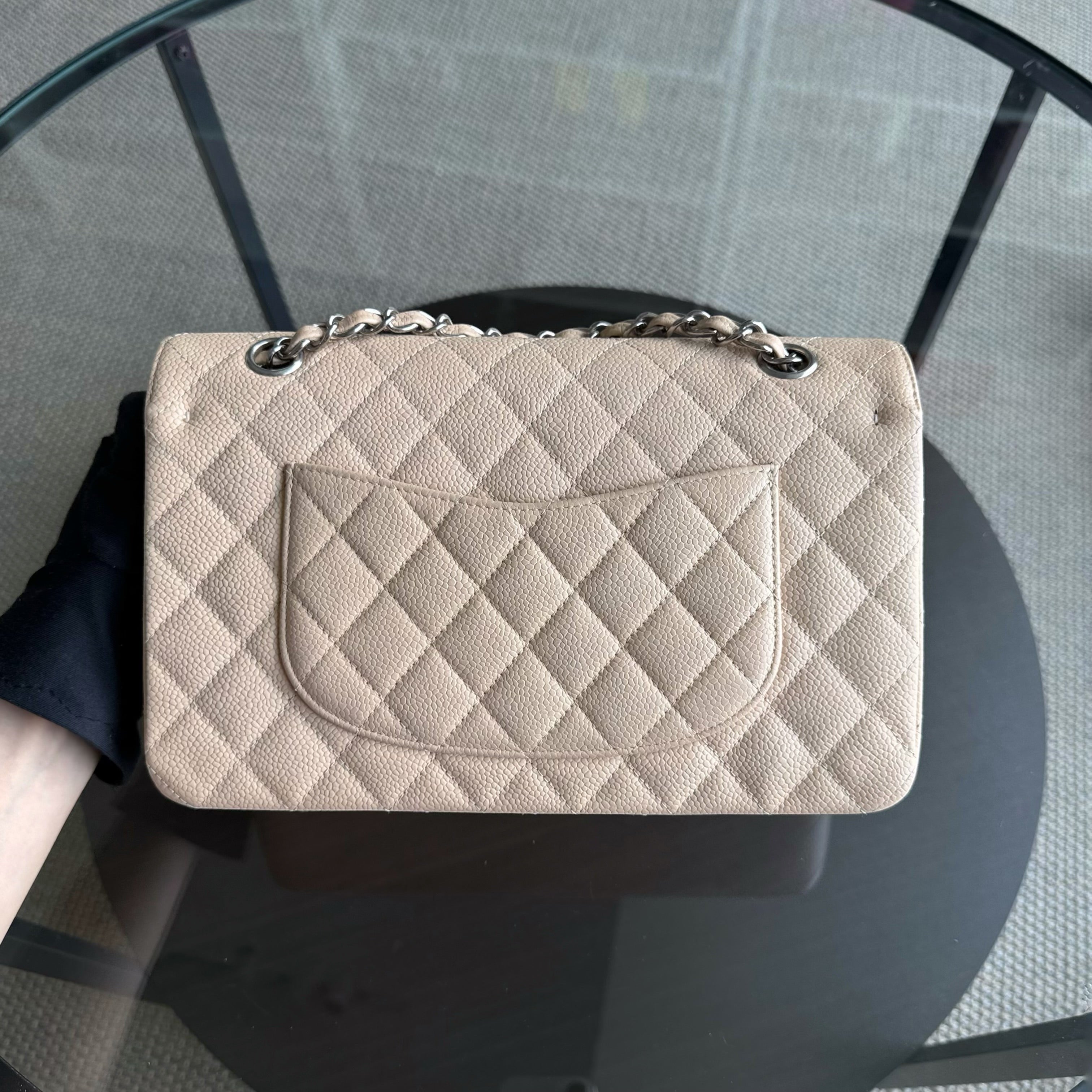Chanel Classic Flap Medium - 25CM Quilted Beige Caviar Silver Hardware Series 12