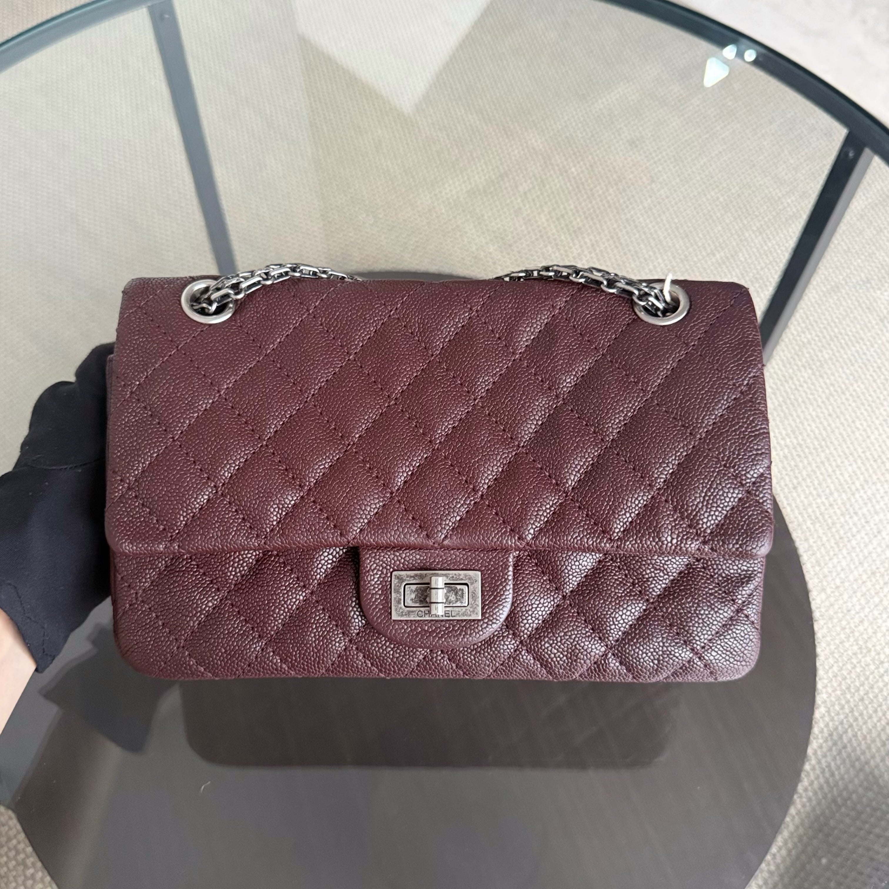 Chanel 2.55 Reissue 225 - 24CM Quilted Caviar Burgundy Brown Ruthenium Silver Hardware Series 16