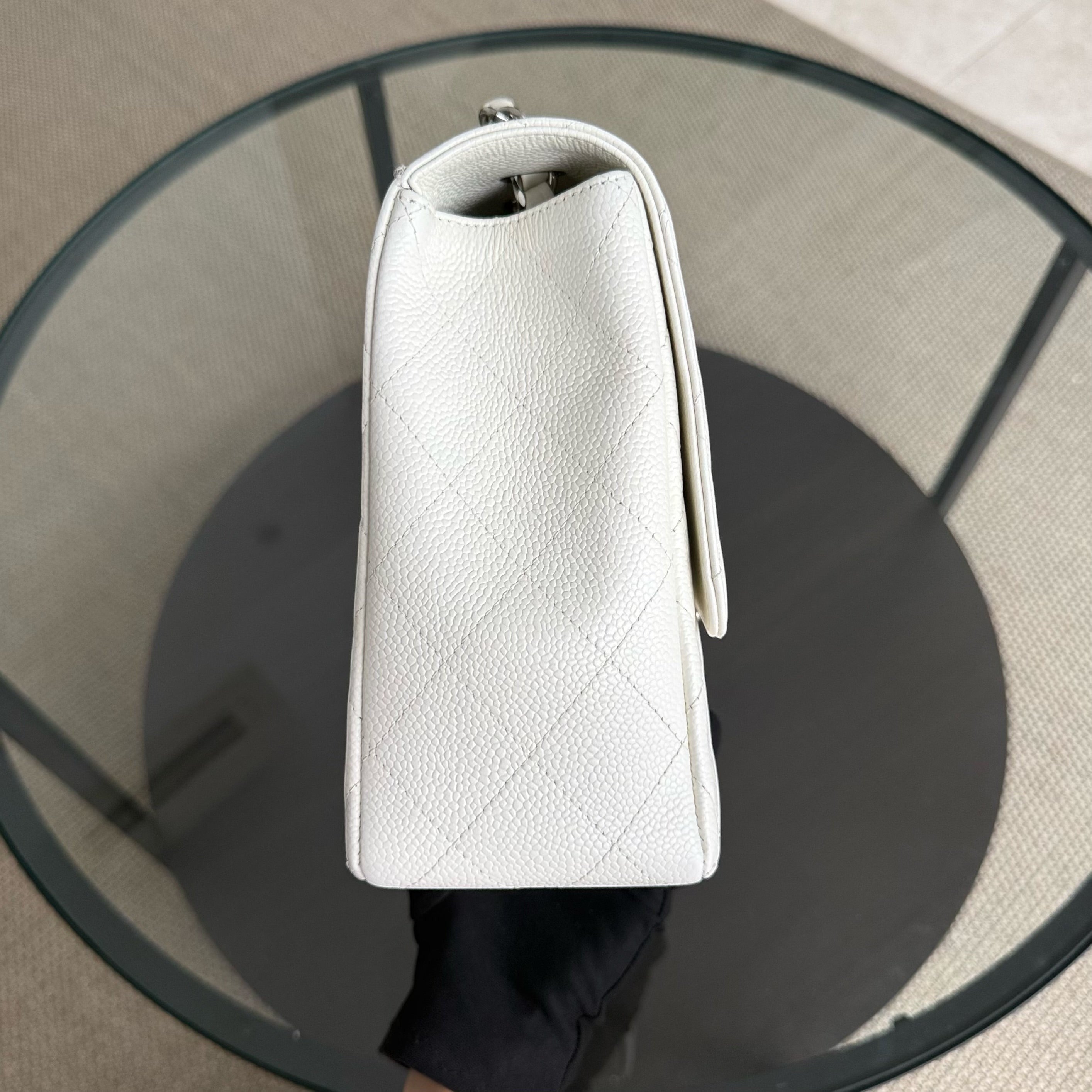 Chanel Classic Flap Jumbo - Caviar 30CM Single Flap Quilted White Silver Hardware Series 10