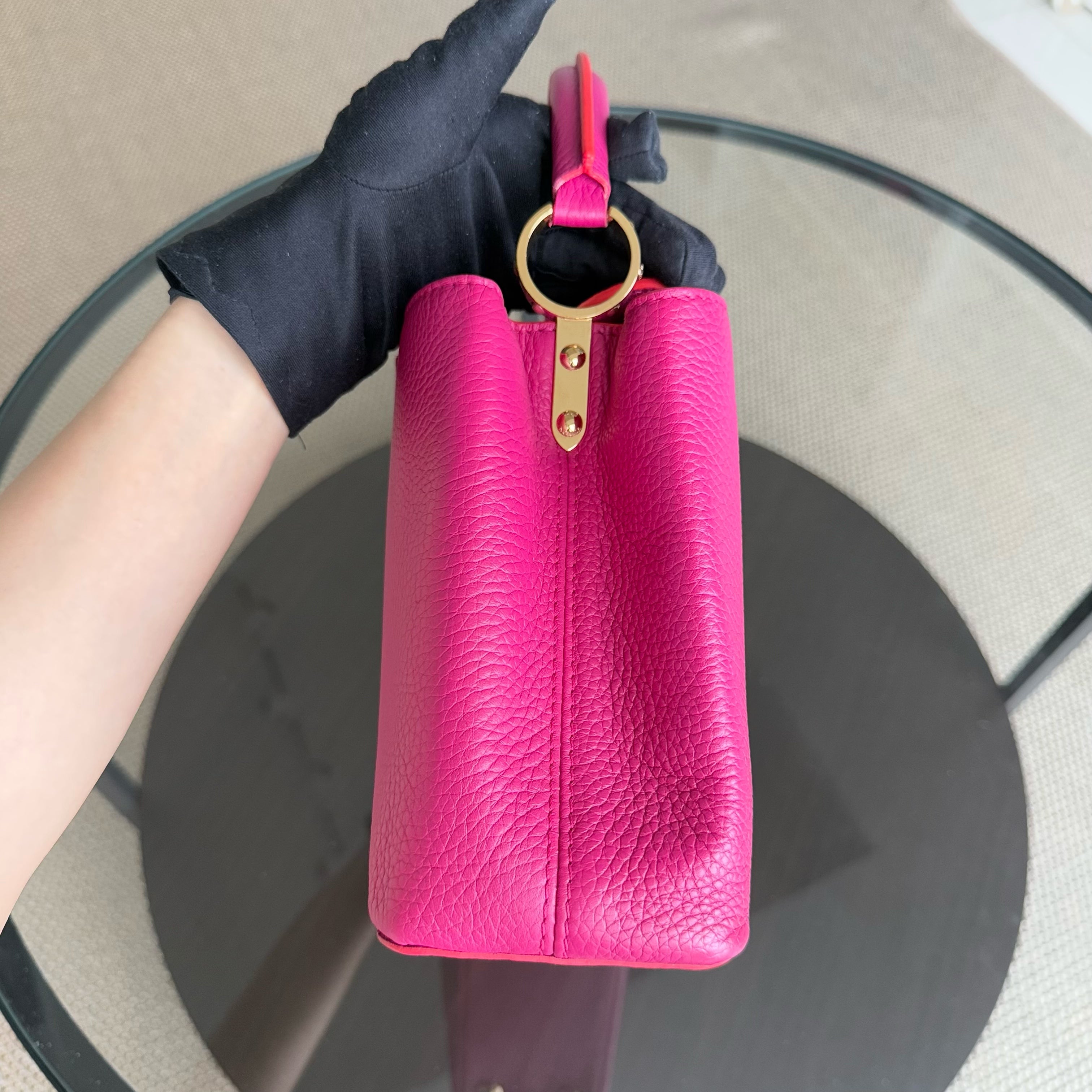 Louis Vuitton Capucines BB - 27CM Grained Calfskin Hot Pink Gold Hardware