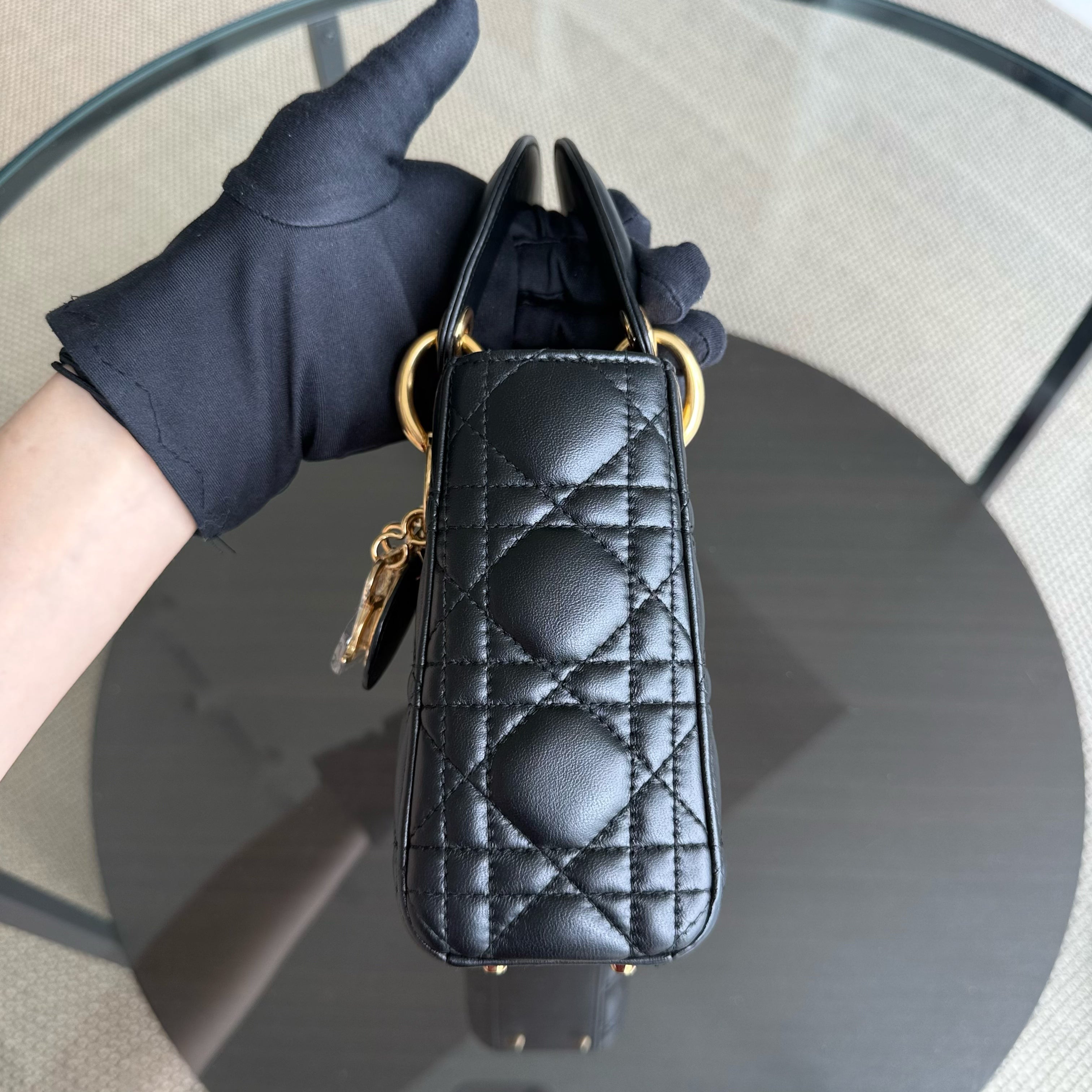 Dior Lady Mini - Cannage Lambskin Black Gold Hardware Adjustable Strap