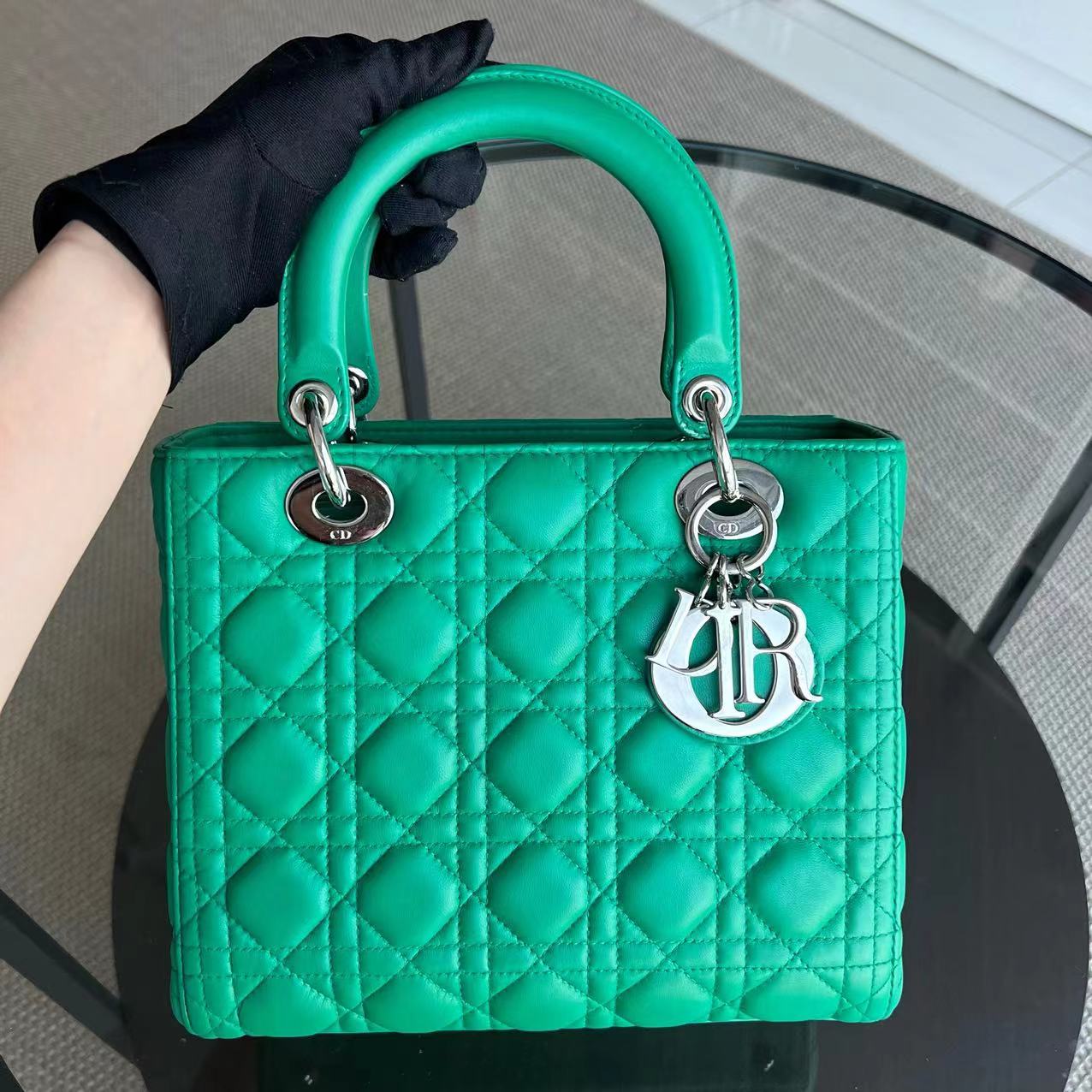 *Receipt* Dior Lady Small Cannage Lambskin Green Silver Hardware