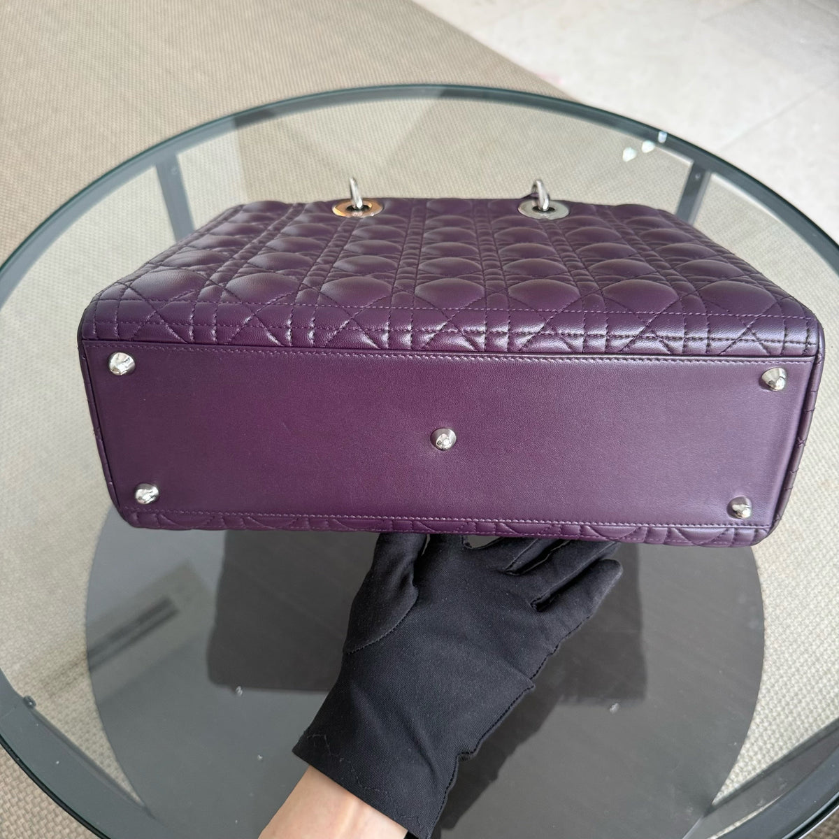 Dior Lady Large - Cannage Lambskin Dark Purple Silver Hardware