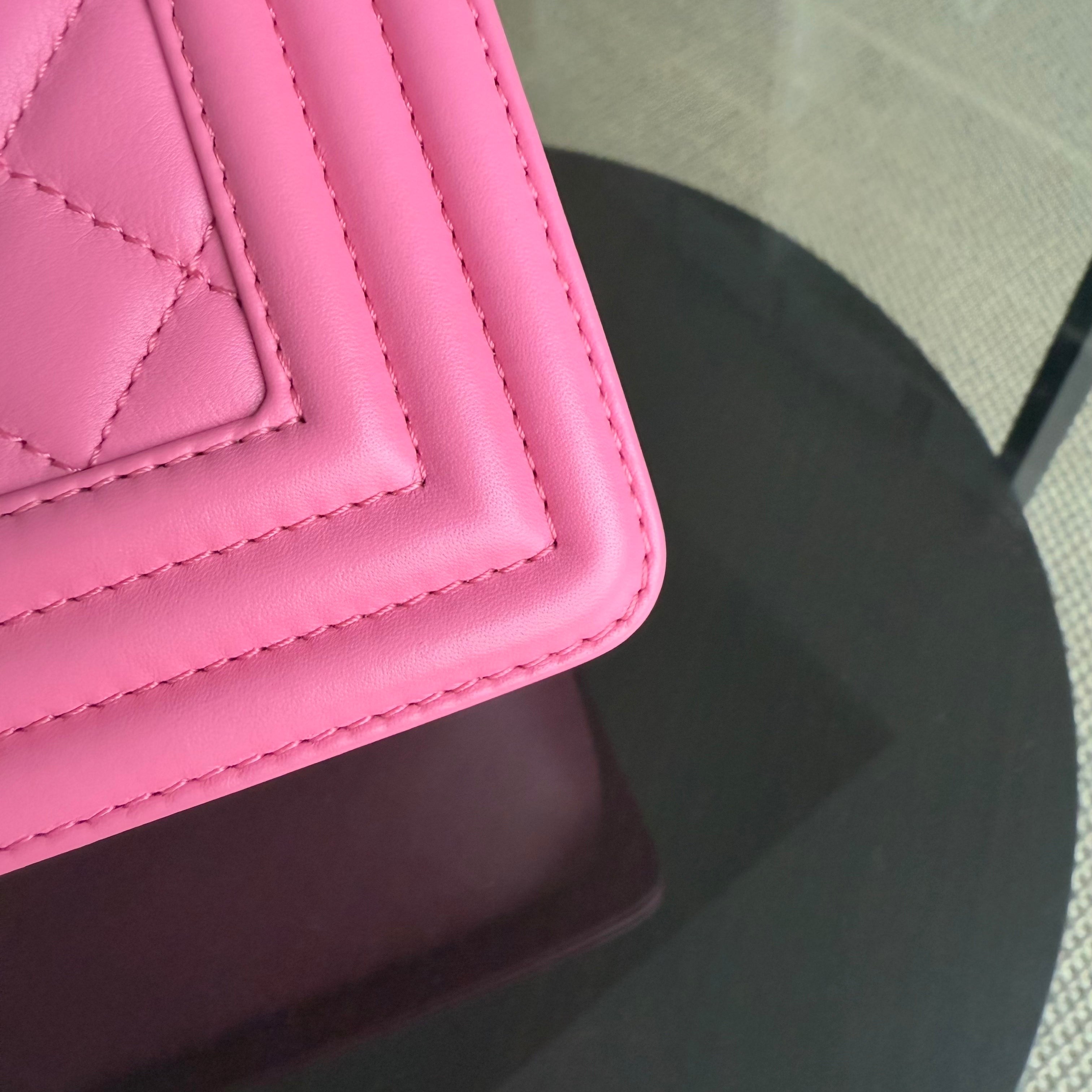 Chanel Boy Medium - Caflskin 25CM Quilted Pink Gold Hardware