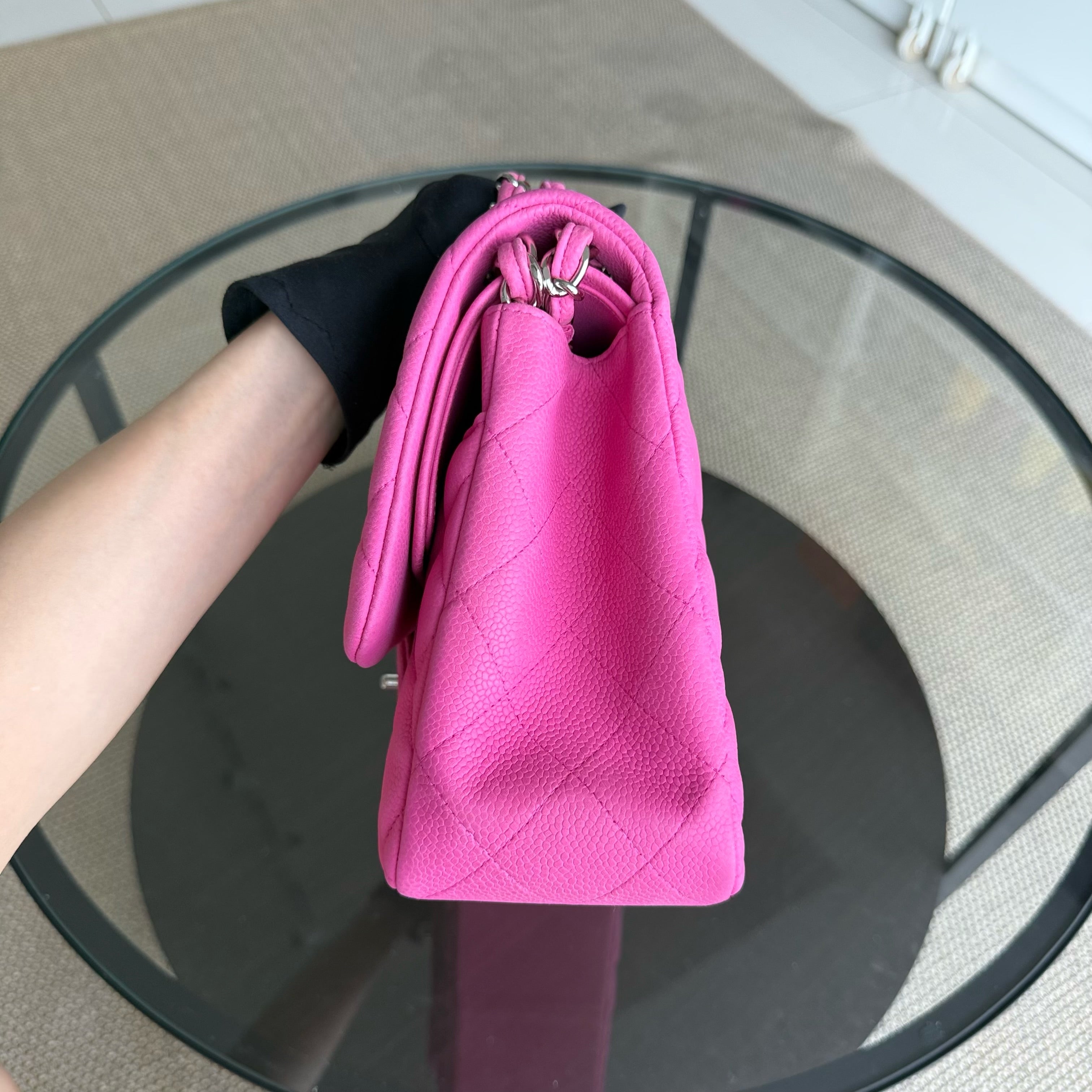 Chanel Classic Flap Jumbo - Caviar 30CM Double Flap Quilted Pink Grained Calfskin Silver Hardware Series 18