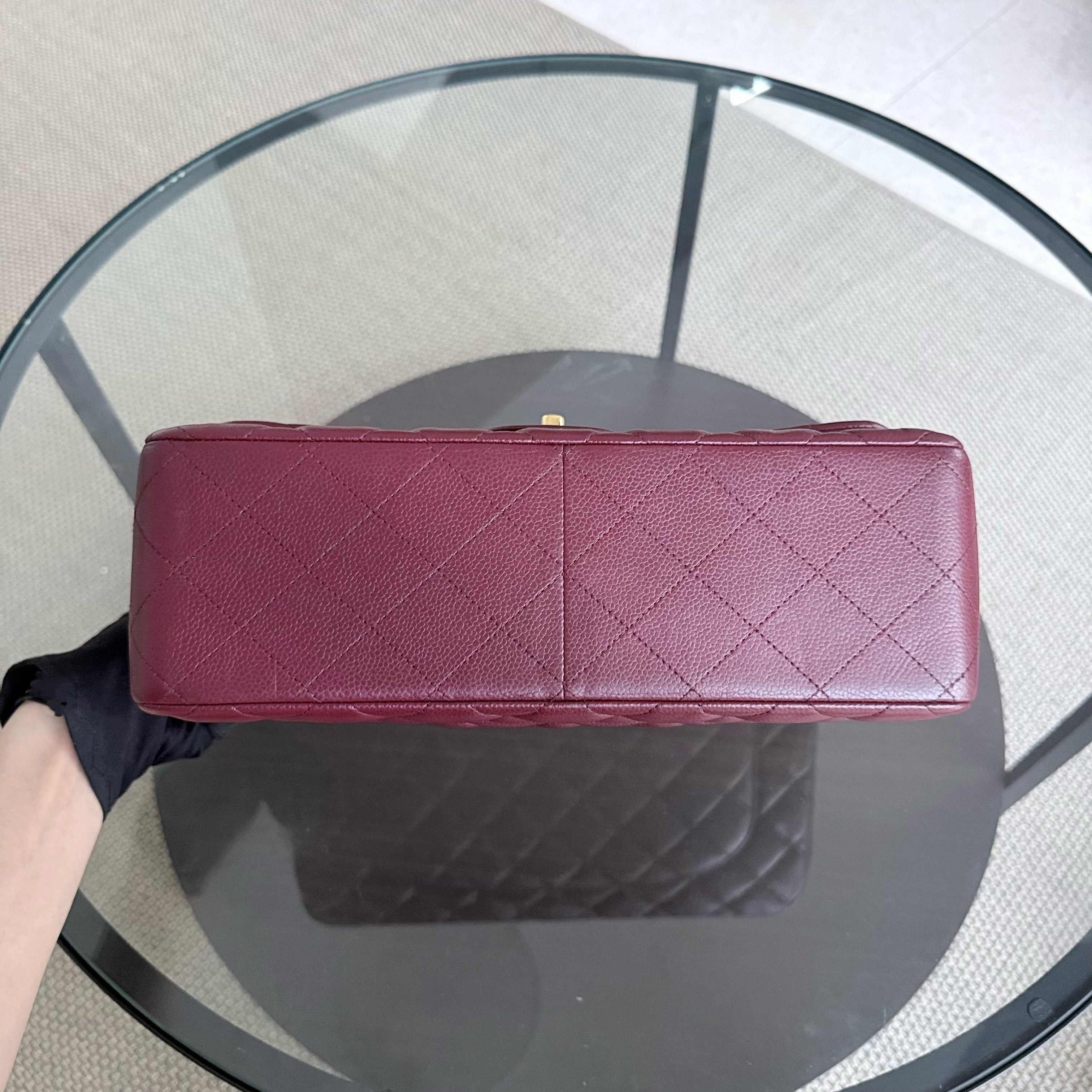 Chanel Classic Flap Jumbo - Caviar 30CM Double Flap Quilted Burgundy Gold Hardware series 21