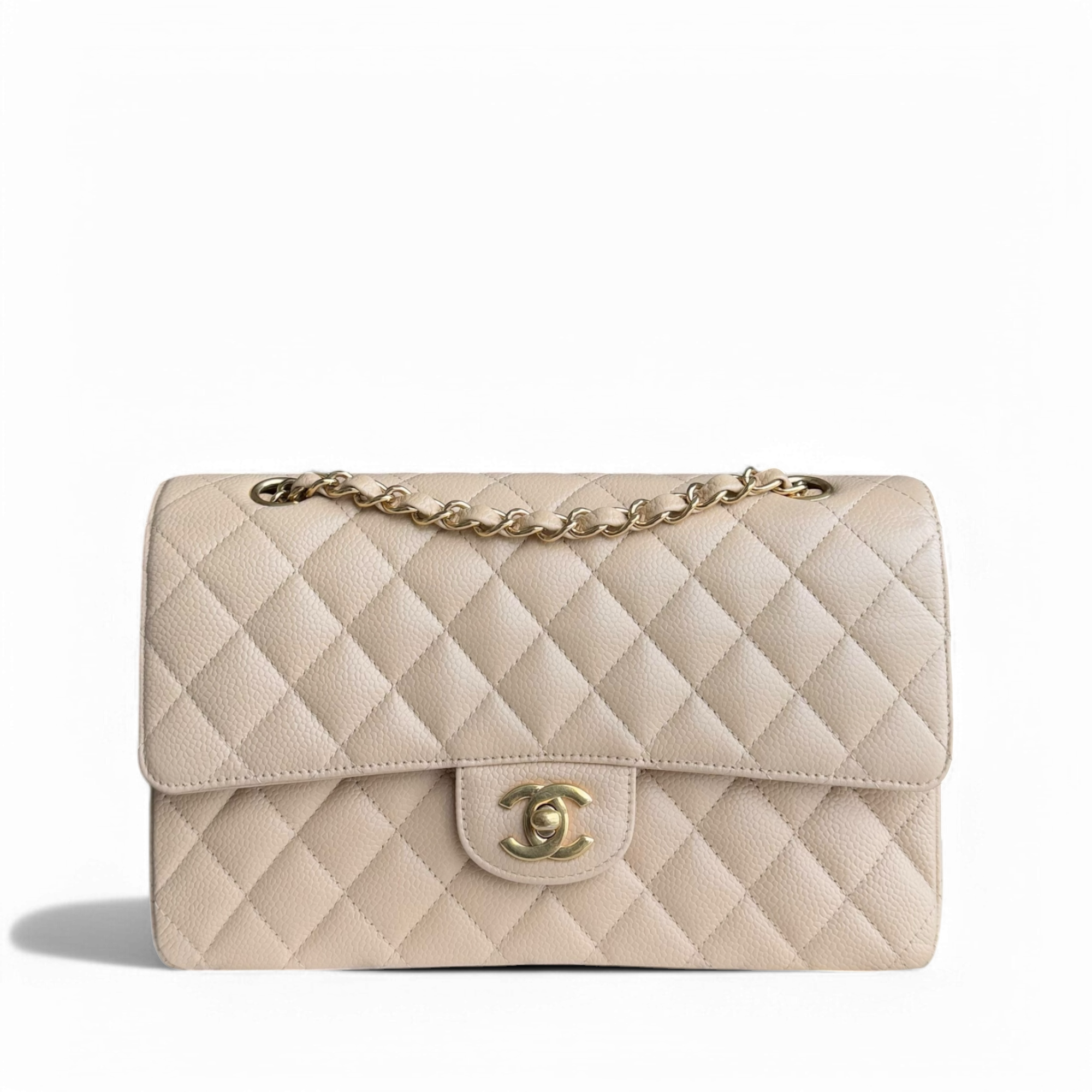 Chanel Classic Flap Medium - Caviar 25CM Quilted Beige Gold Hardware Series 15