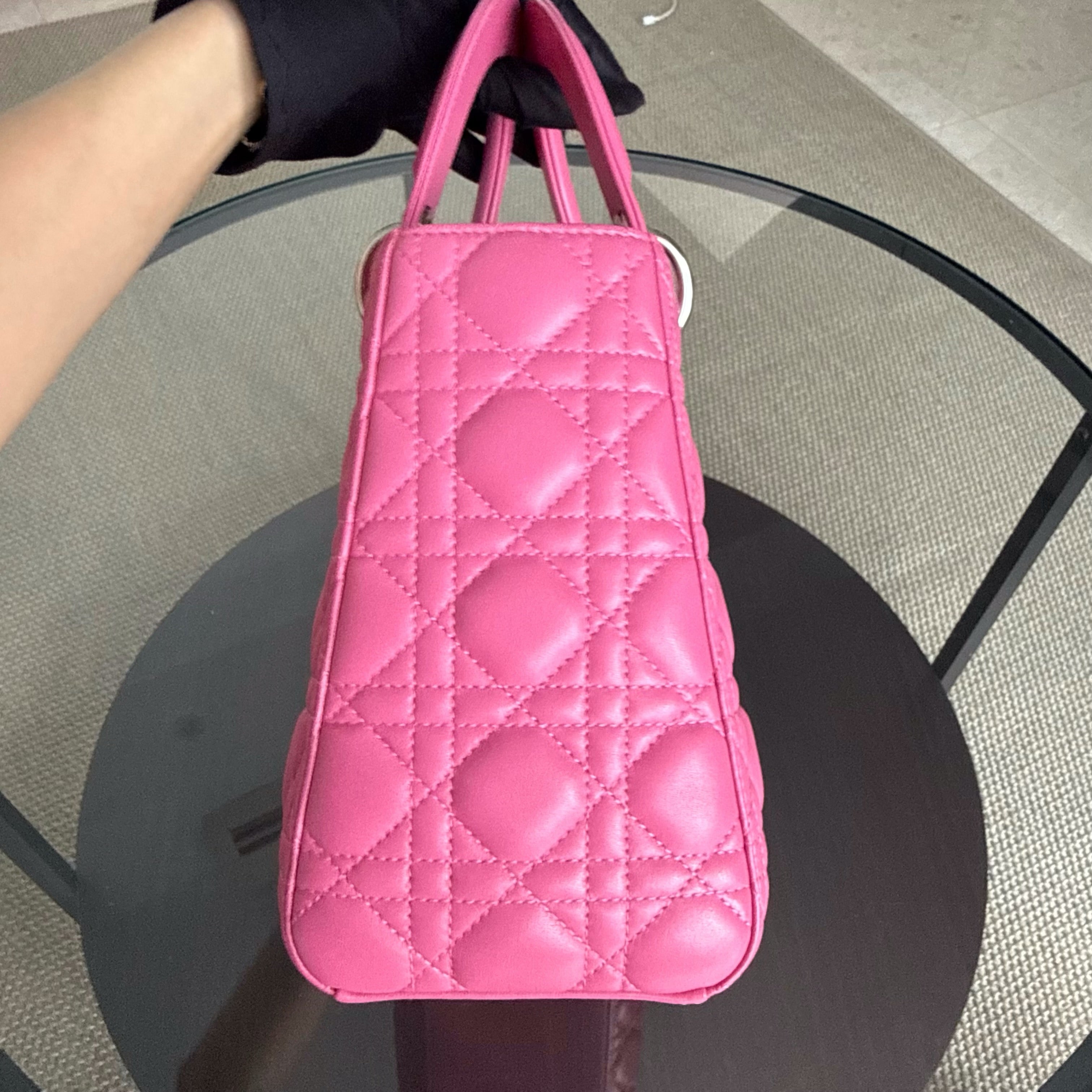 Dior Lady Medium - Cannage Lambskin Barbie Pink Silver Hardware Strap