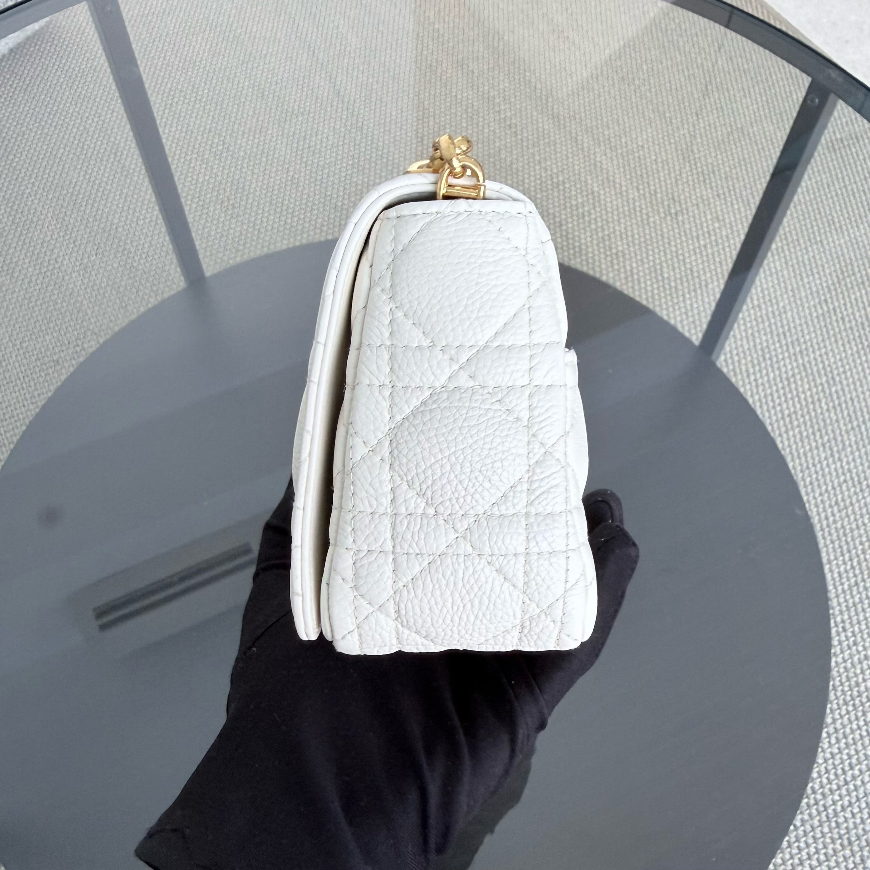 Dior Caro Small - Cannage Grained Calfskin White Gold Hardware