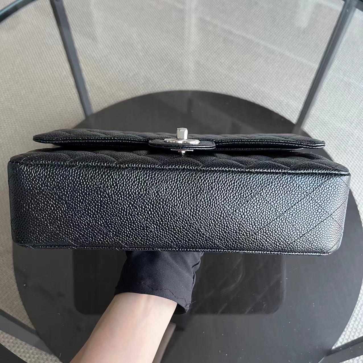 *Unused* Chanel Caviar Medium Classic Flap Double Flap 25CM Quilted Grained Calfskin Black Silver Hardware Series 23