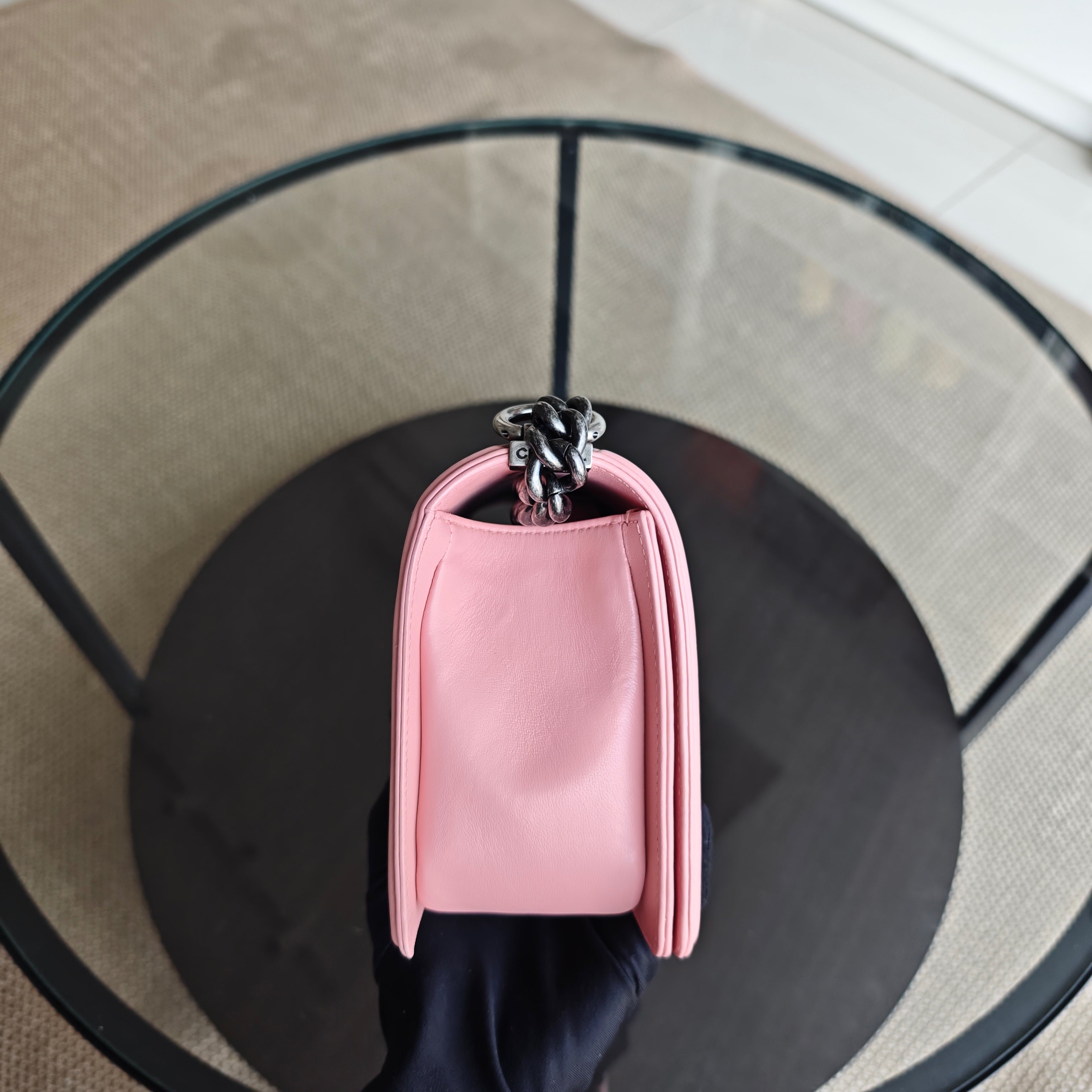 Chanel Boy Medium - Quilted Lambskin Light Pink Ruthenium Silver Hardware Series 20