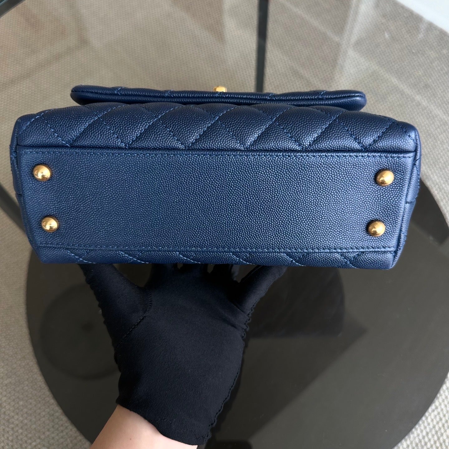 Chanel Coco handle Small - Caviar 24CM Quilted Calfskin Lizard Dark Blue Gold Hardware No 24