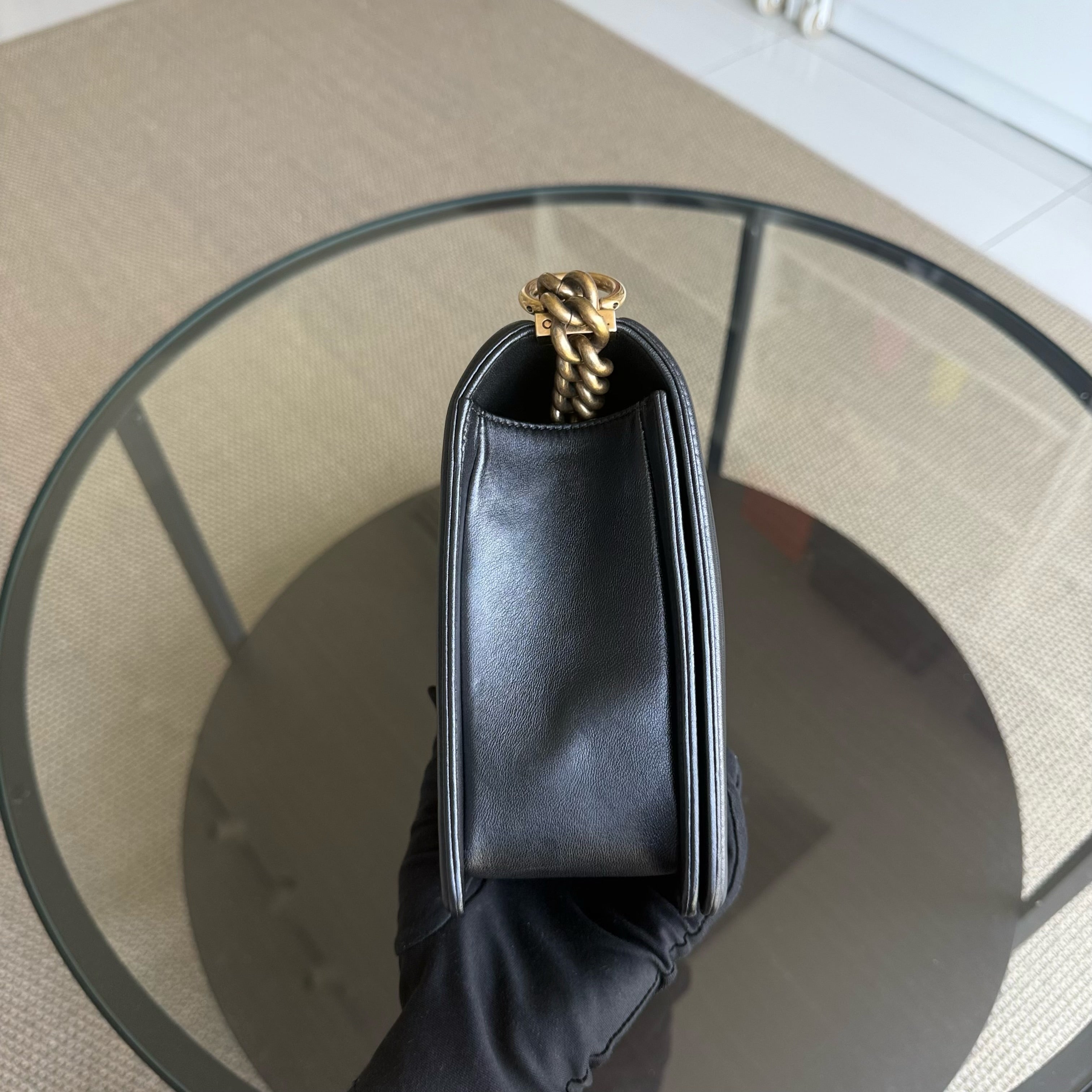 Chanel Boy New Medium - 28CM Quilted Lambskin Black Gold Hardware Series 19