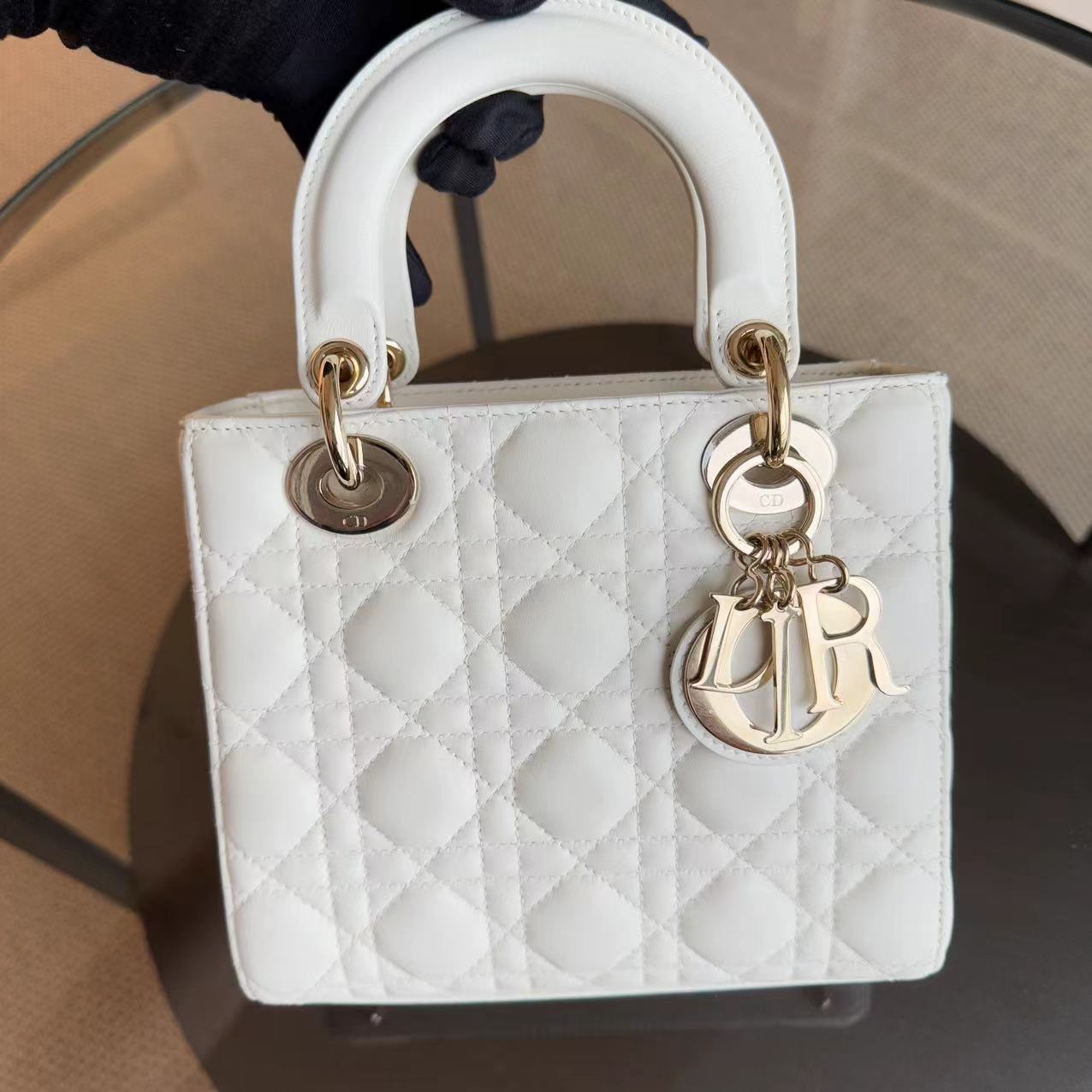 Dior Lady Small ABC - Cannage Lambskin Snow White Gold Hardware MyABC Strap