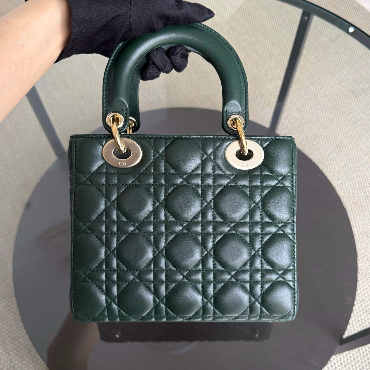 Dior Lady Small Flap - Cannage Lambskin Dark Green Gold Hardware