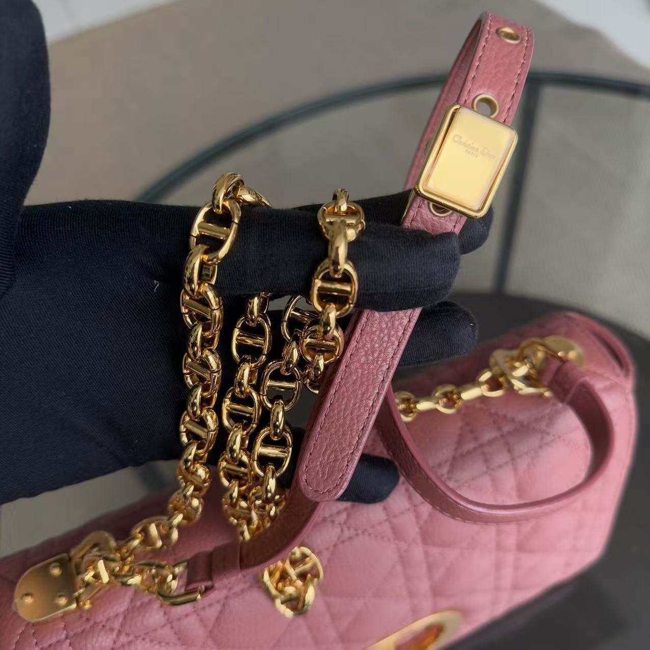 *Unused* Dior Caro - Medium Cannage Calfskin Pink Gold Hardware