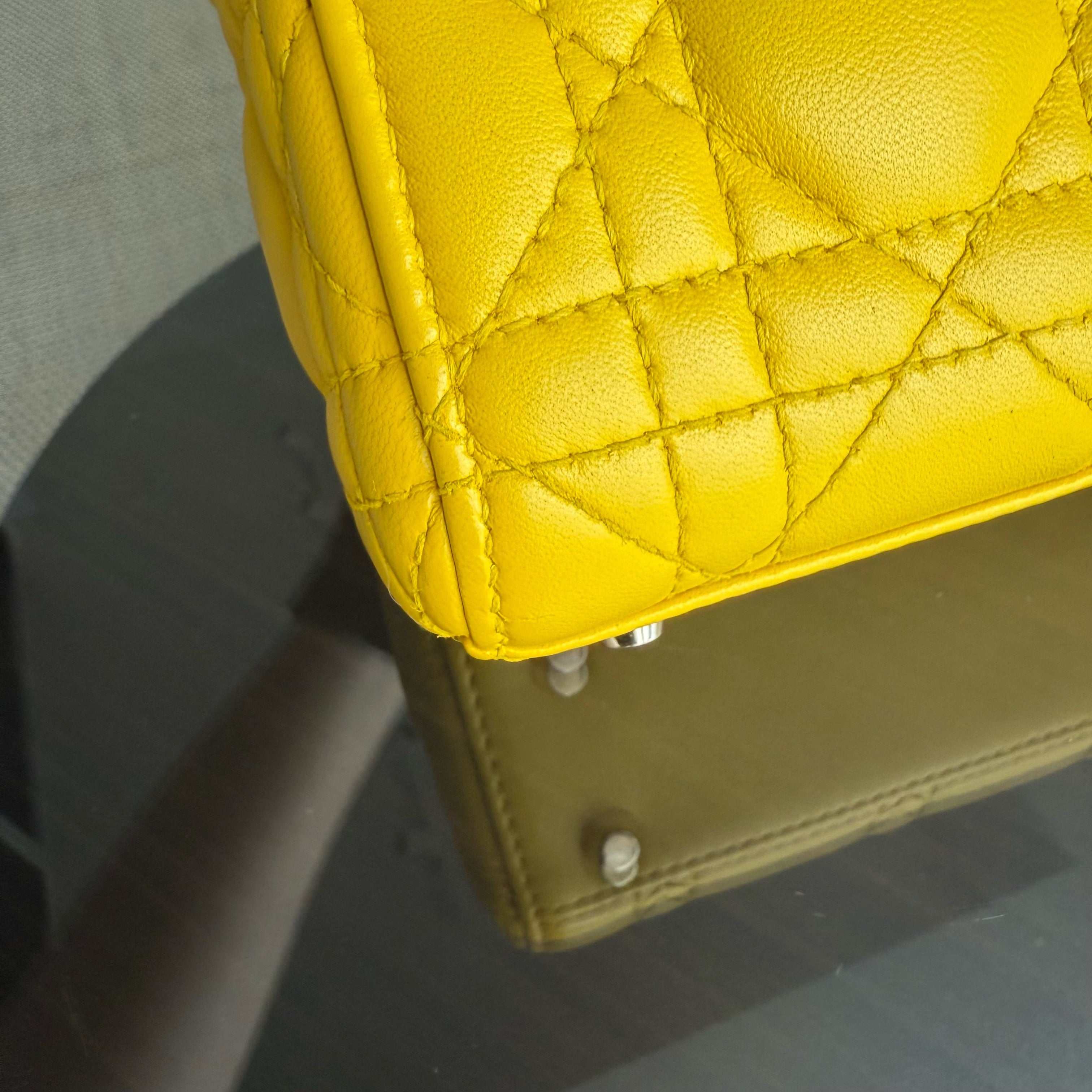 Dior Lady Mini - Cannage Lambskin Yellow Silver Hardware Adjustable Strap