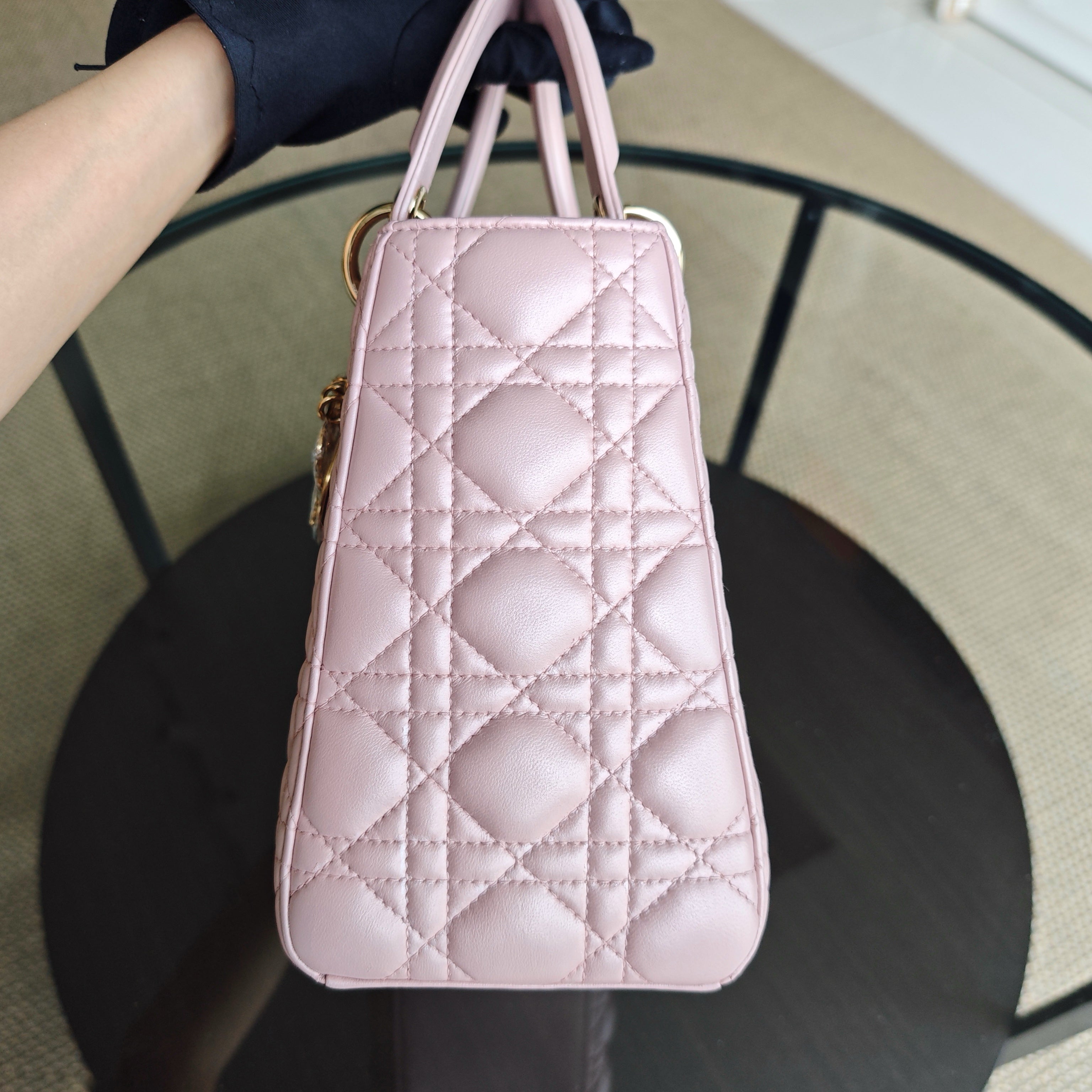 Lady Medium Cannage Lambskin Pink Gold Hardware