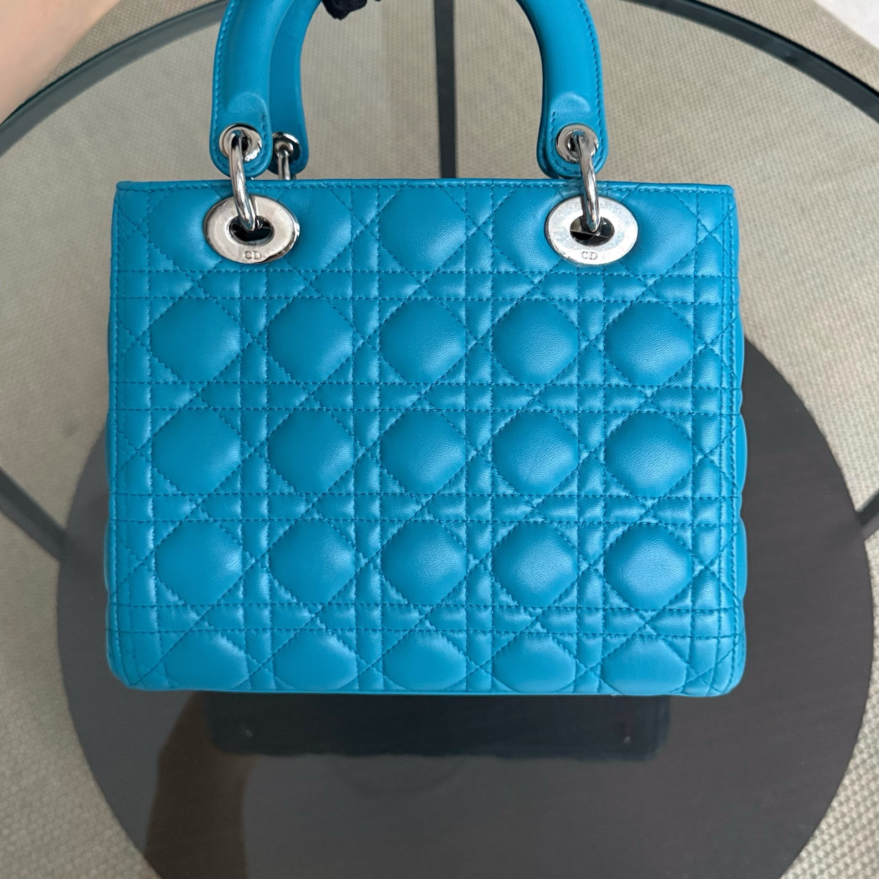 Dior Lady Medium - Cannage Lambskin Blue Silver Hardware