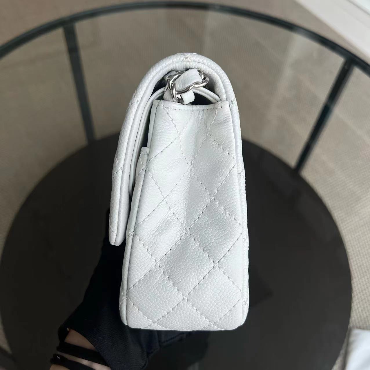 Chanel Classic Flap Caviar Calfskin White Silver Hardware Series 12