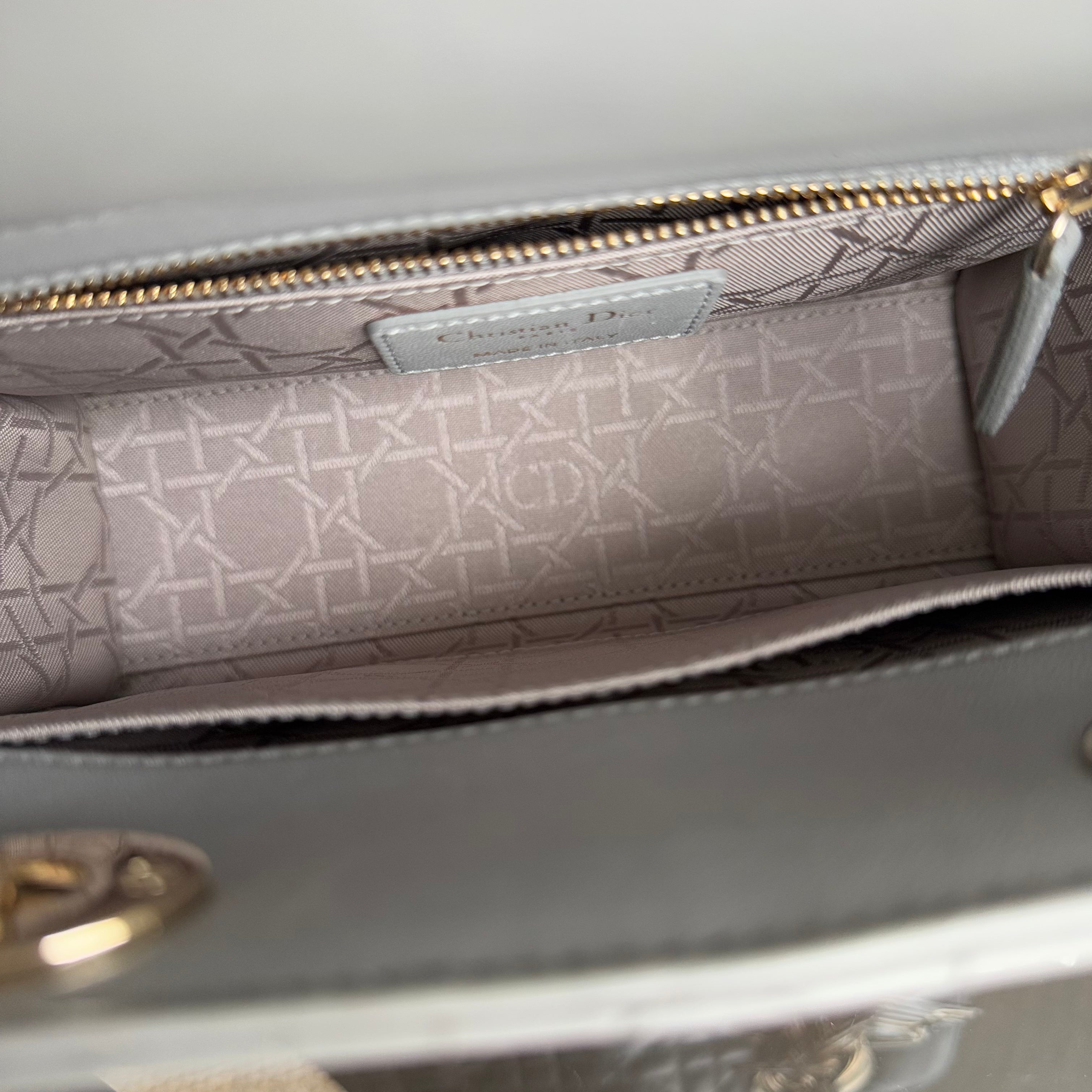 Dior Lady Small - Cannage Lambskin Grey Gray Gold Hardware