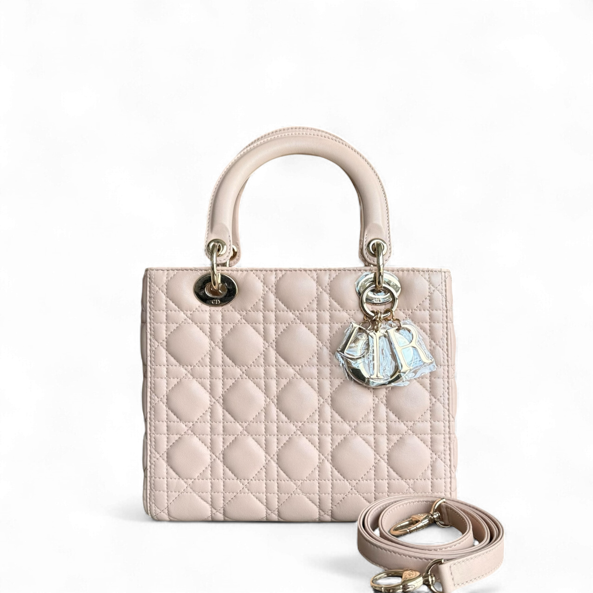 Dior Lady Medium - Cannage Lambskin Light Beige Blush Gold Hardware
