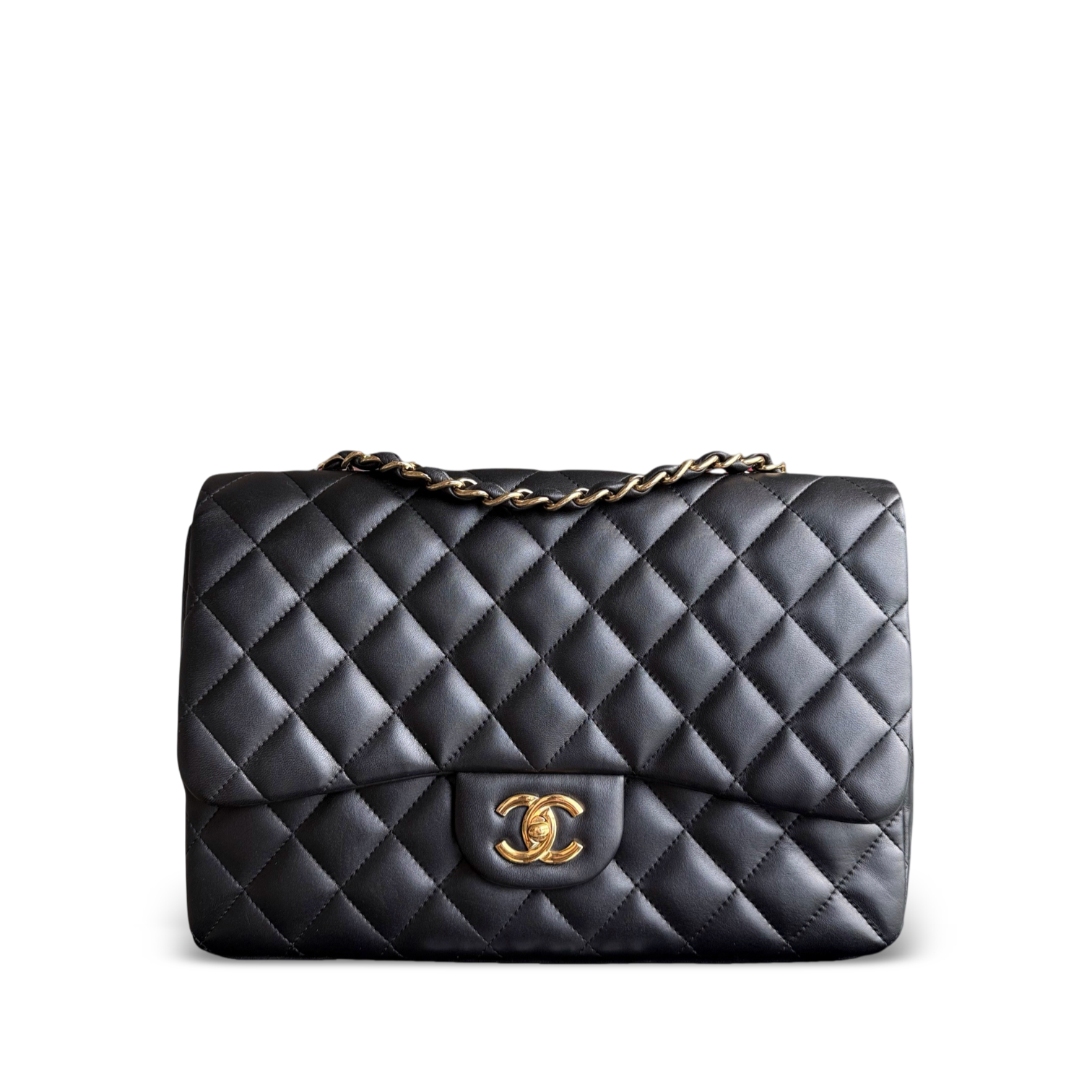 Chanel Classic Flap Jumbo - 30CM Single Flap Quilted Lambskin Black Gold Hardware Series 14