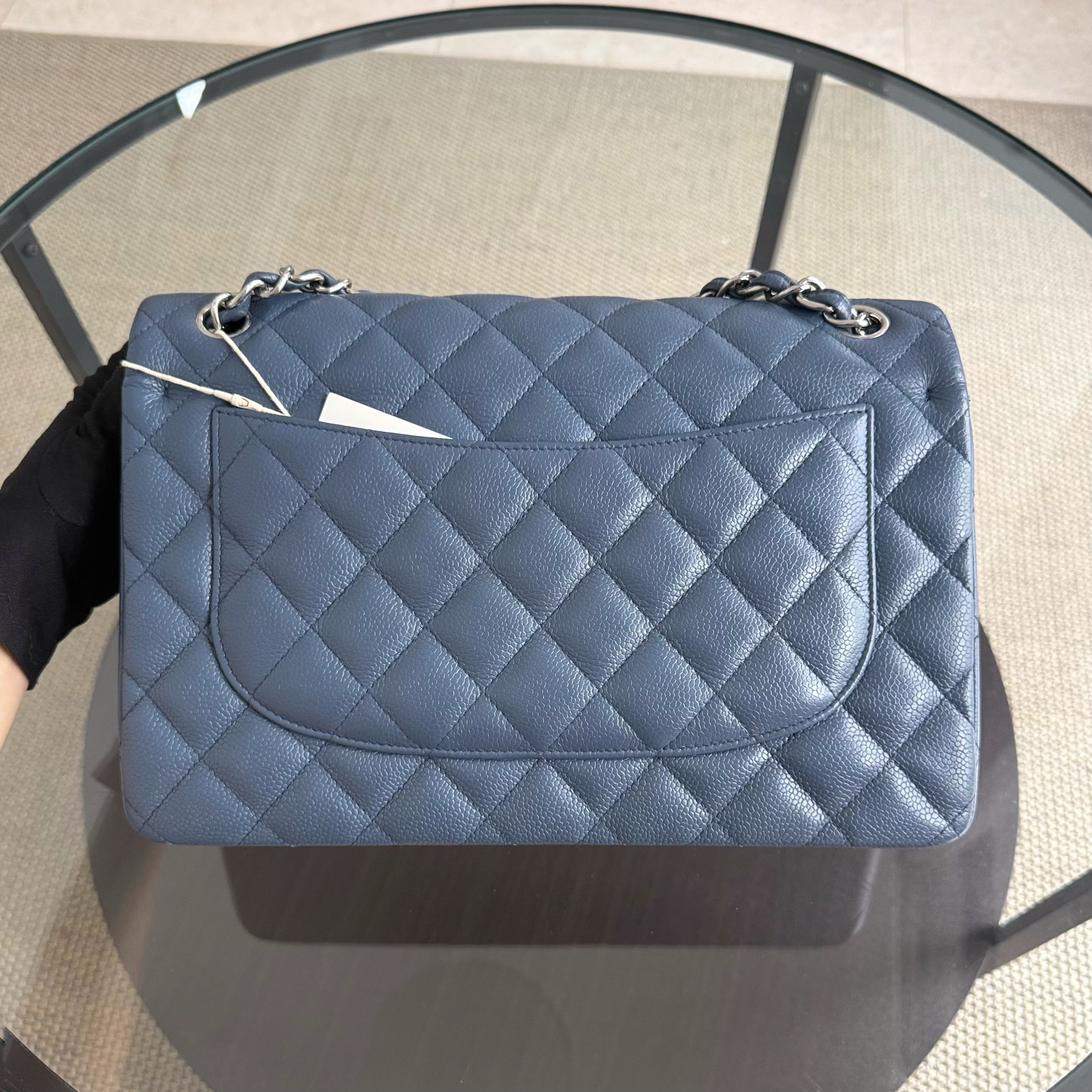 Chanel Classic Flap Jumbo - Double Flap 30CM Quilted Caviar Blue Silver Hardware Series 19