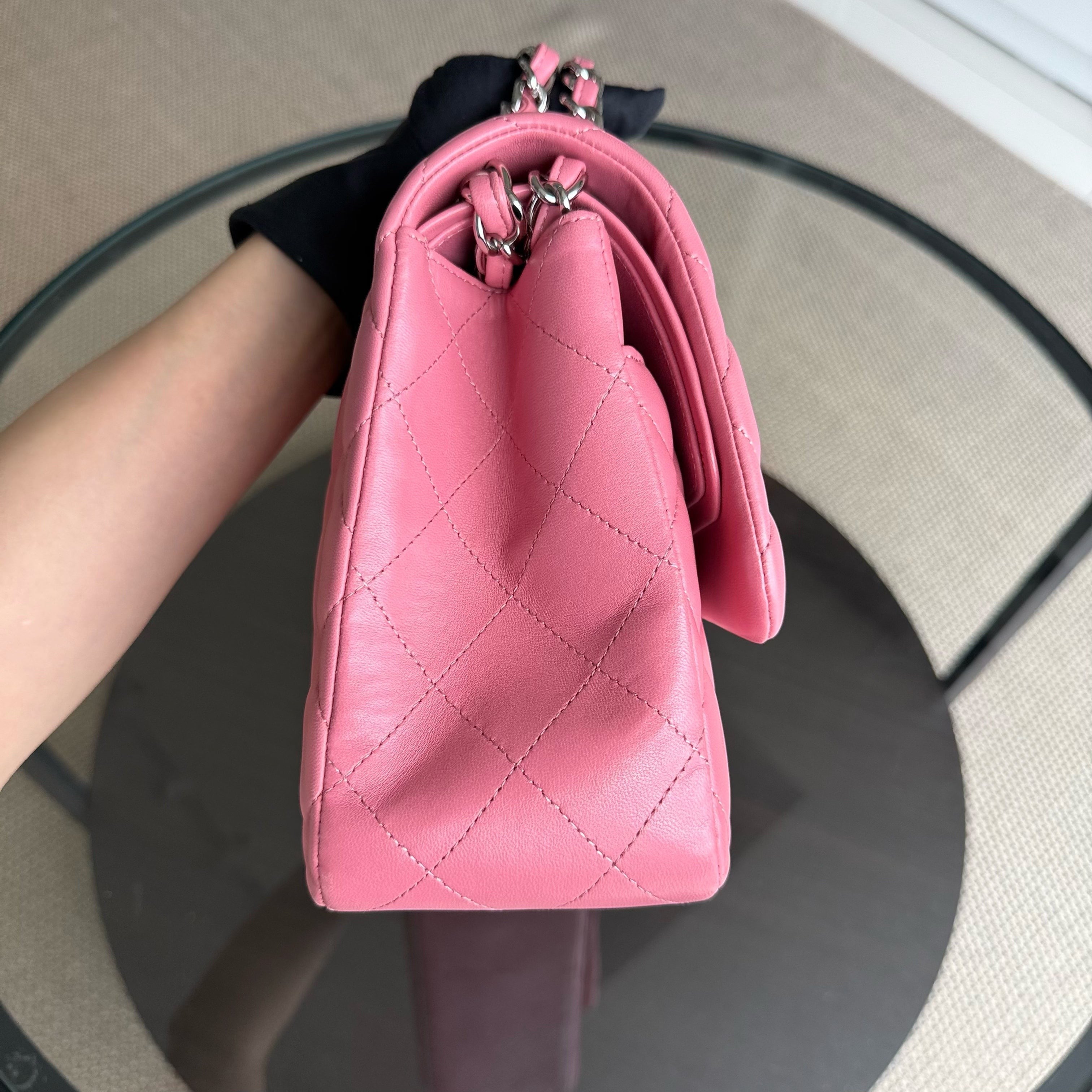 Chanel Classic Flap Jumbo - Double Flap 30CM Quilted Lambskin Sakura Pink Silver Hardware