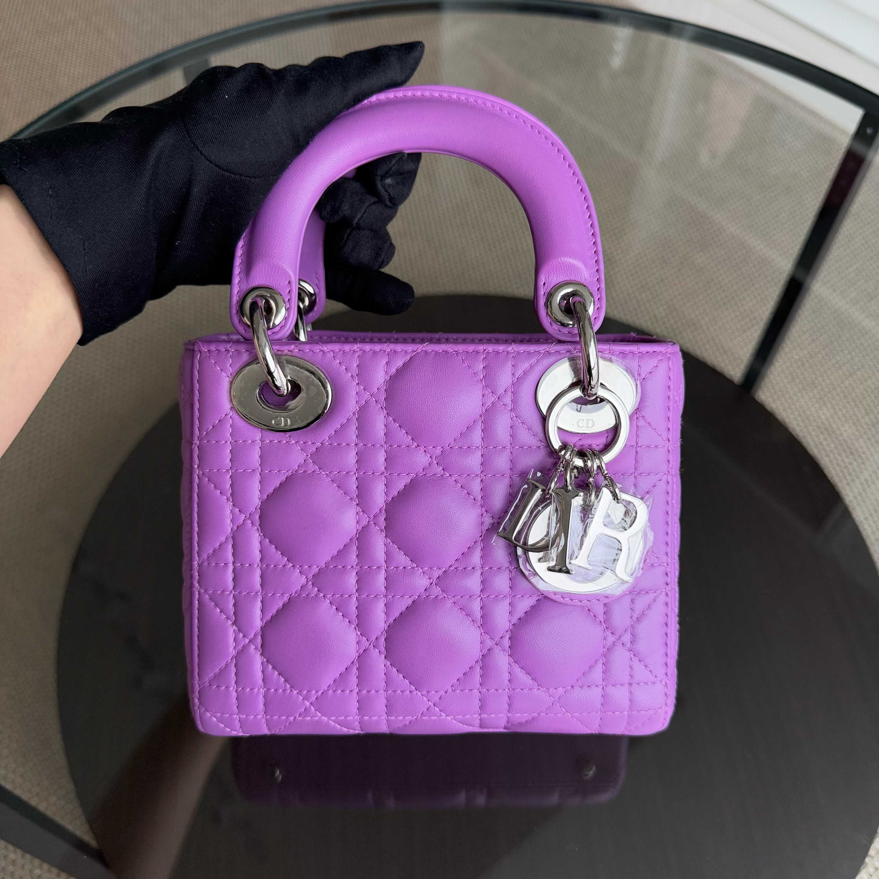 Dior Lady Mini - Cannage Lambskin Purple Silver Hardware