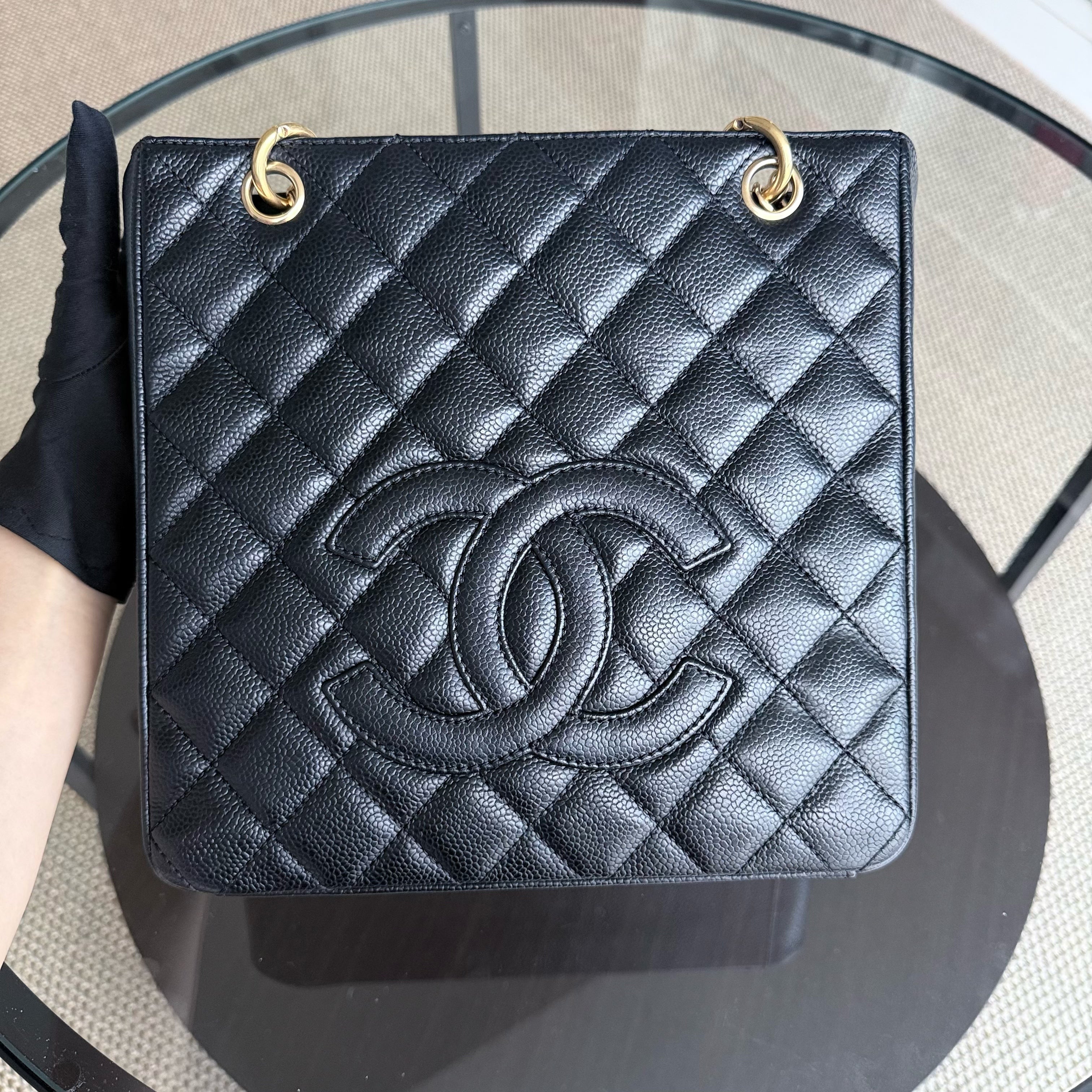 Chanel PST Petite Shopping Tote - Caivar Quilted Black Gold Hardware Series 11