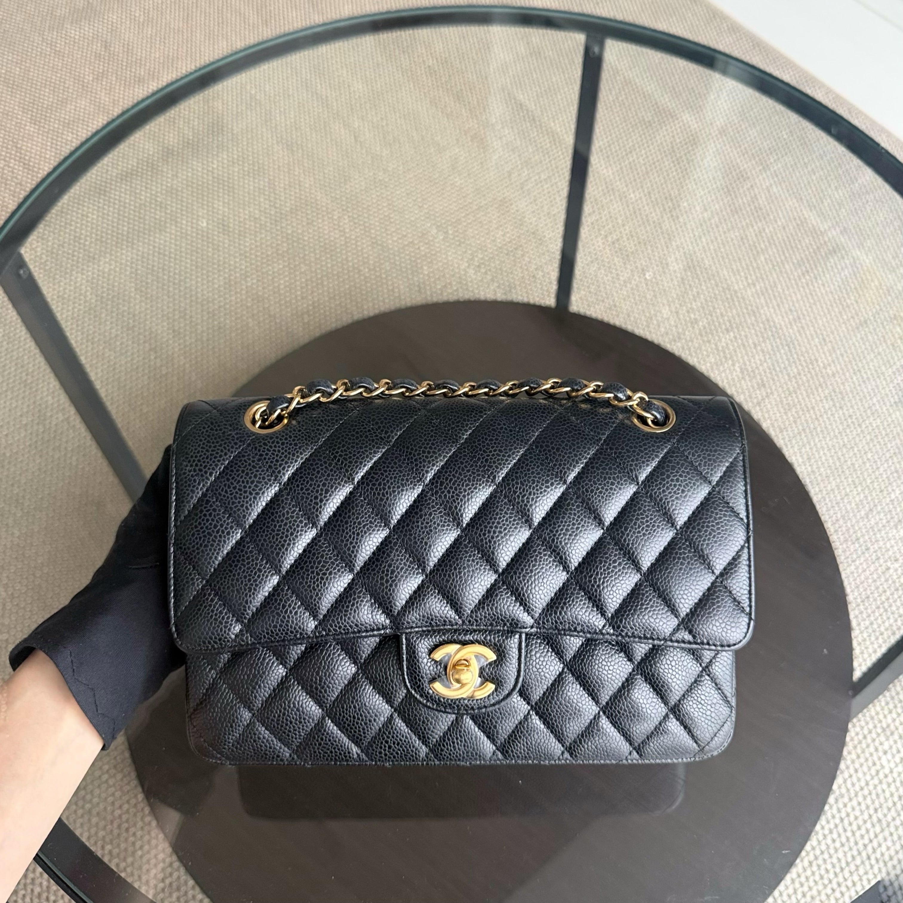 Chanel Classic Flap Medium - Caviar 25CM Quilted Grained Calfskin Black Gold Hardware Series 23