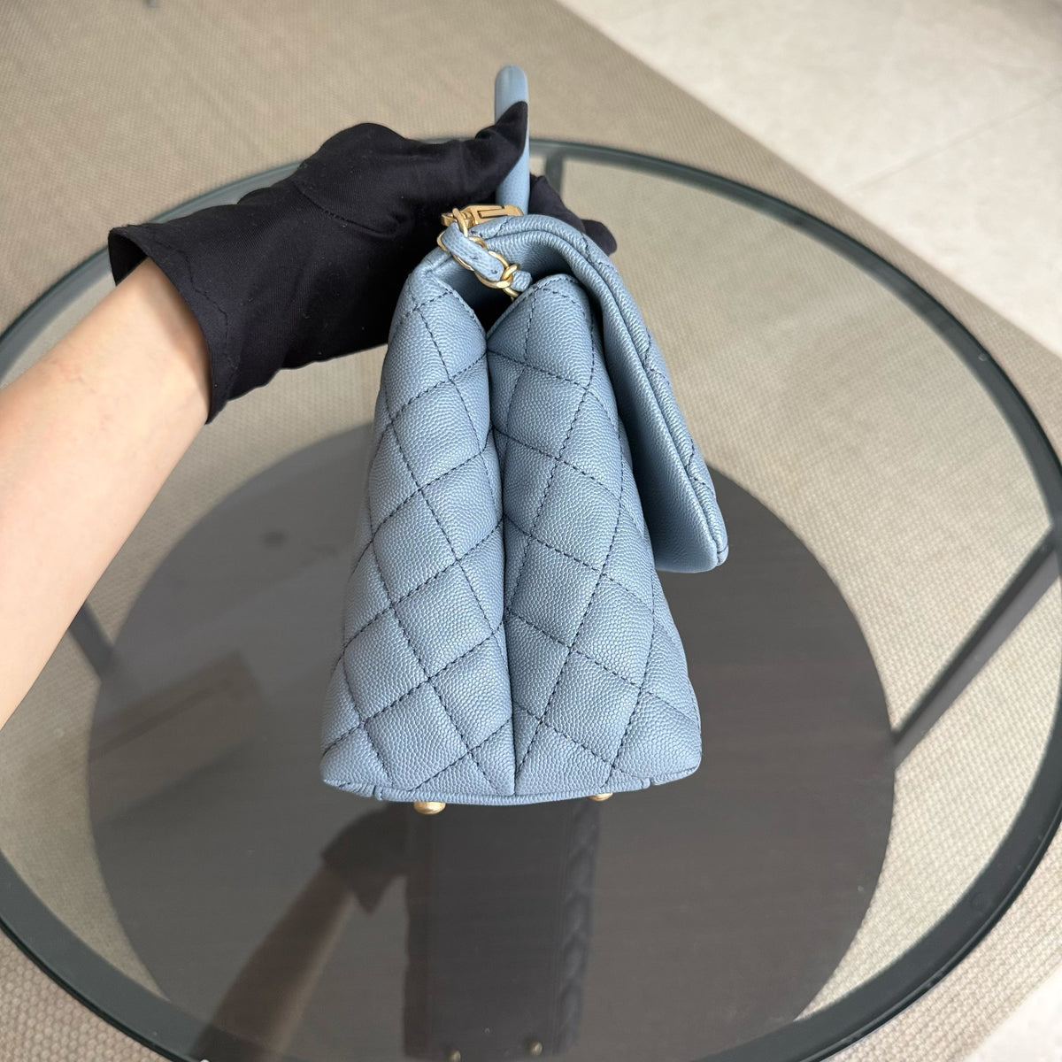 Chanel Coco Handle Medium - Caviar 29CM Quilted Sky Blue Gold Hardware Series 27