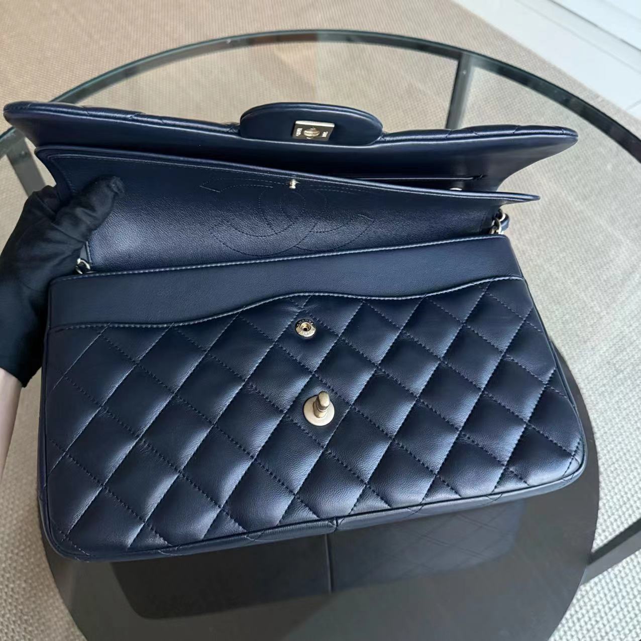 Chanel Classic Flap Jumbo Quilted Lambskin Dark Navy Blue Golden Hardware Series 20