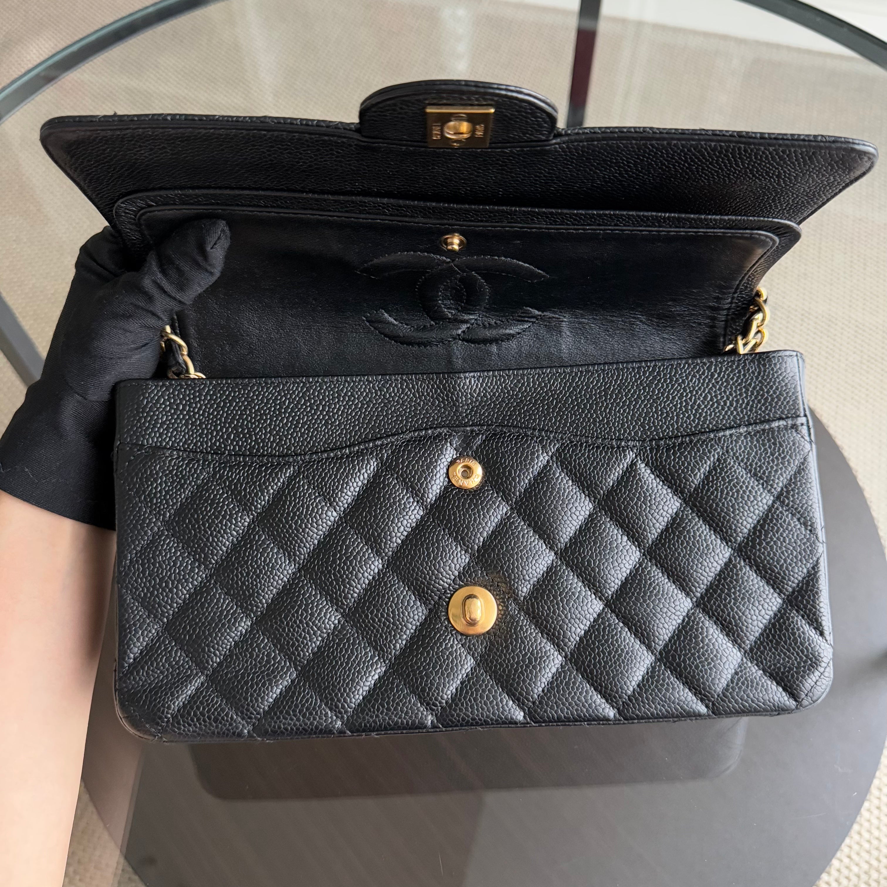 Chanel Classic Flap Medium - Caviar 25CM Quilted Black Gold Hardware Series 13