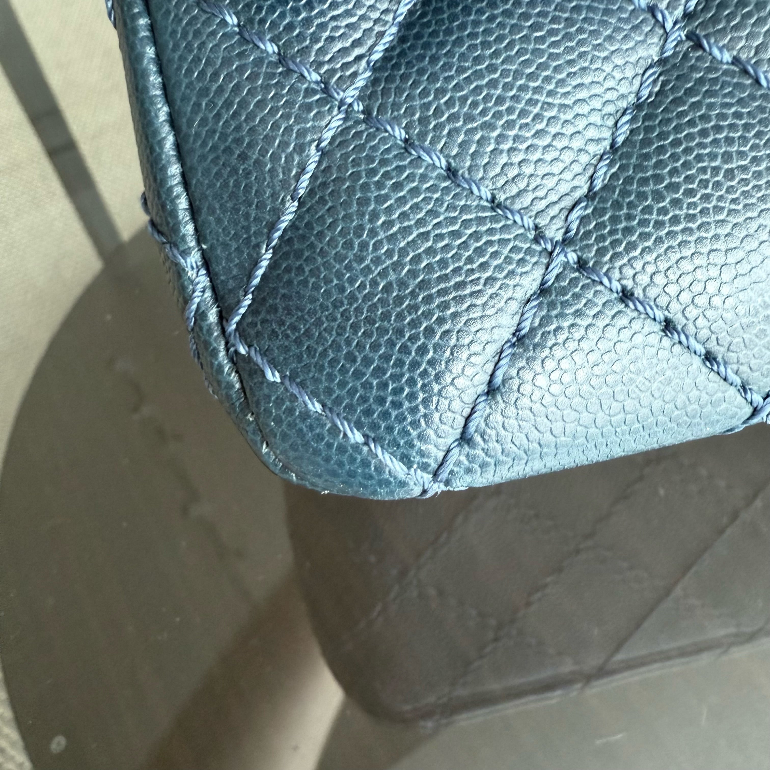 Chanel Classic Flap Medium - Caviar 25CM Quilted Grained Calfskin Dark Blue Silver Hardware Series 23
