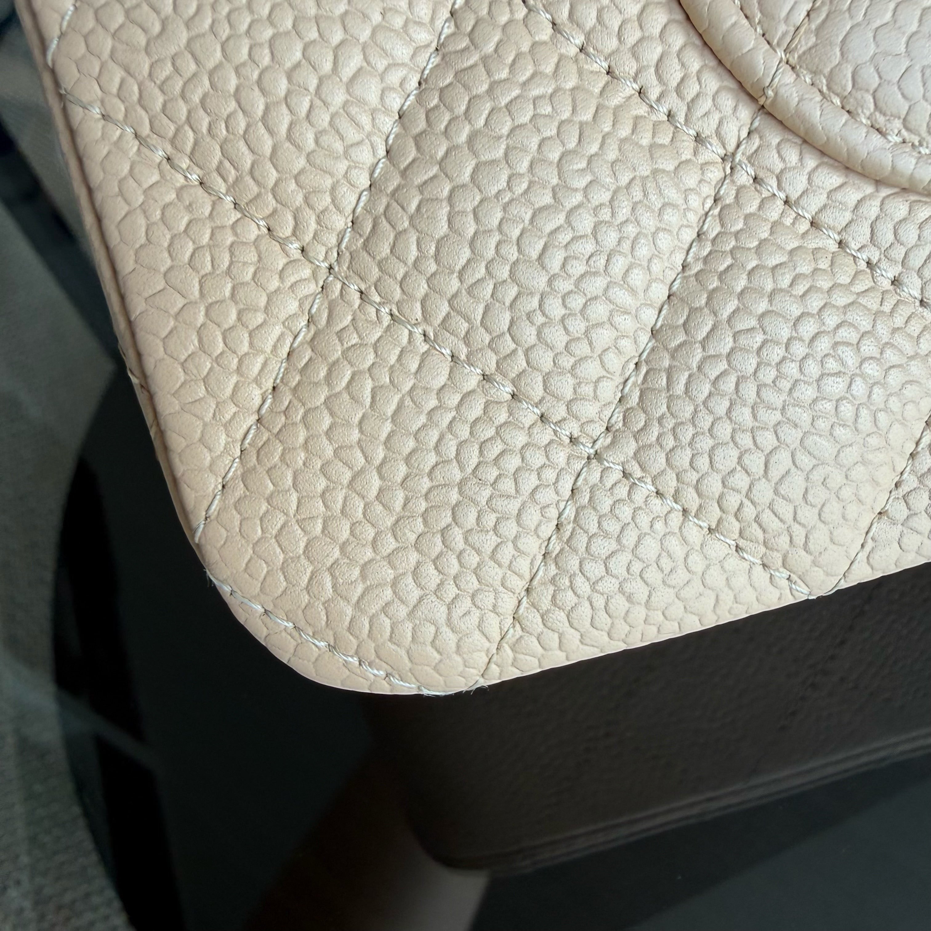Chanel Classic Flap Medium - 25CM Quilted Beige Caviar Silver Hardware Series 12