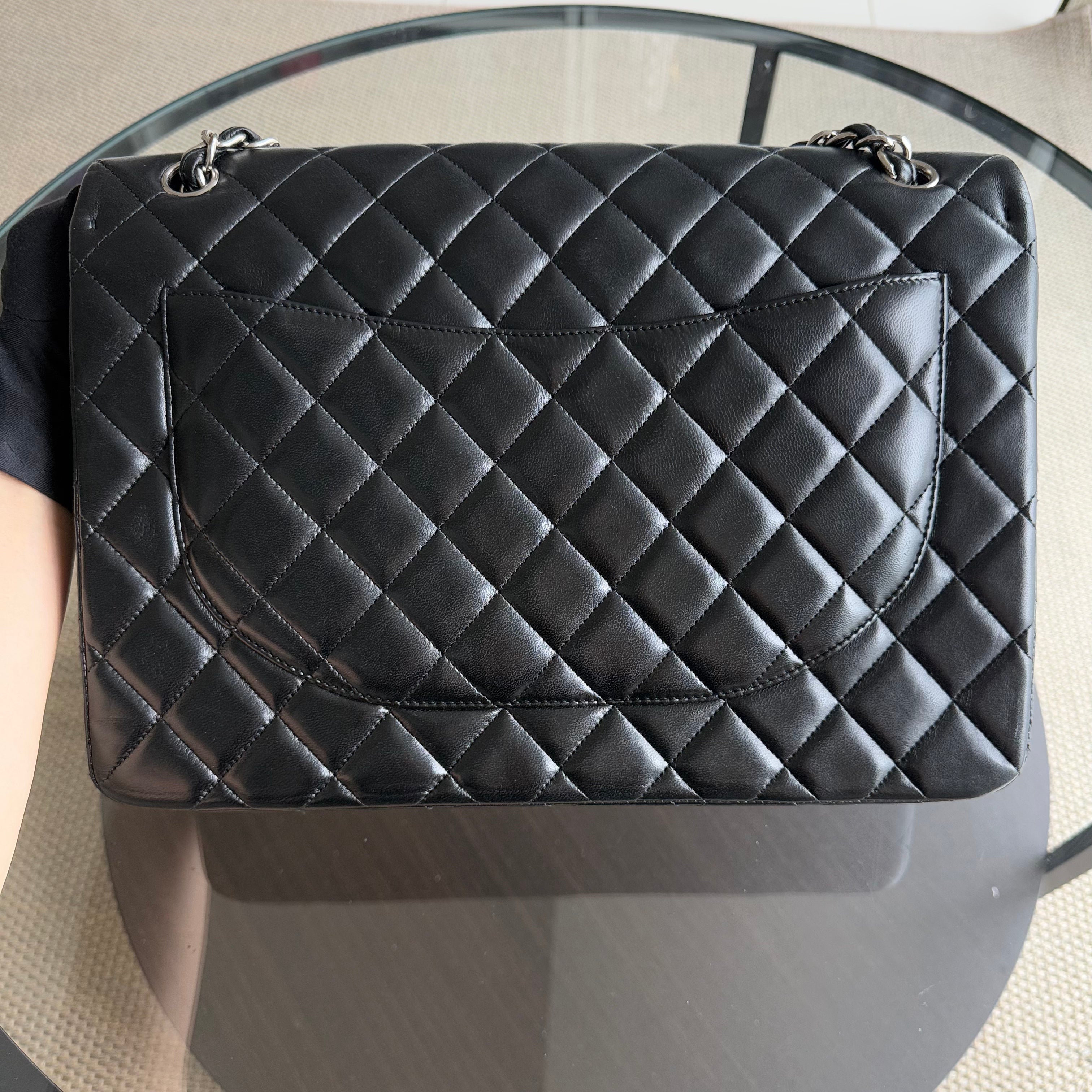 Chanel Classic Flap Maxi - 33CM Lambskin Single Flap Black Silver Hardware Series 13