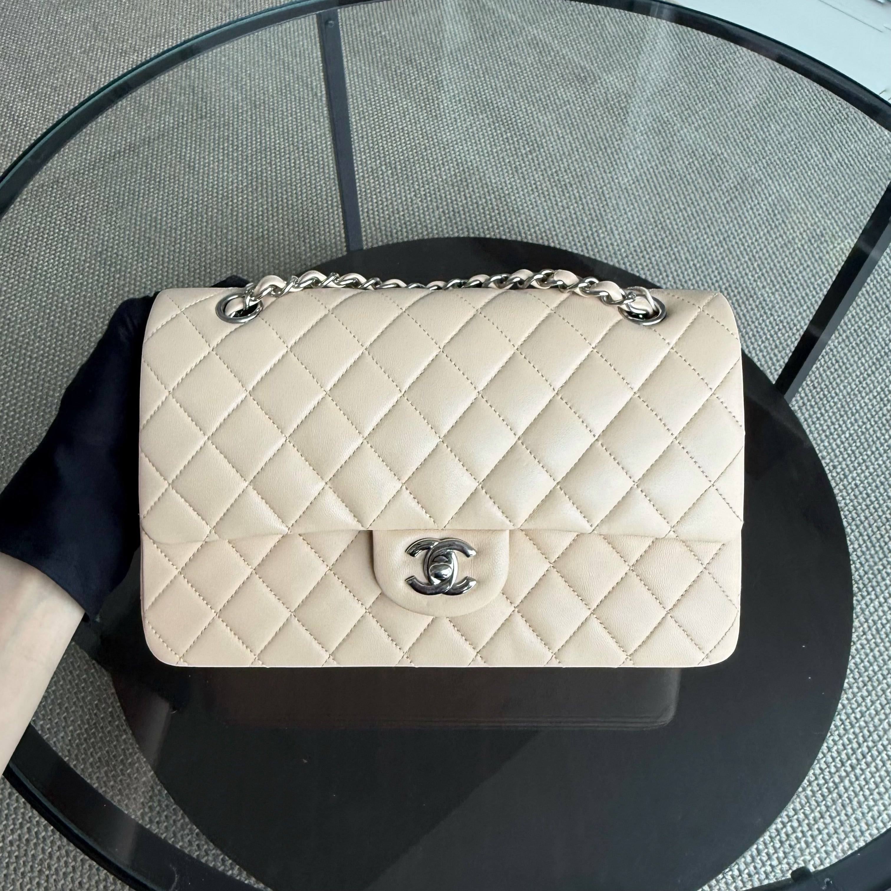 Chanel Classic Flap Medium - 25CM Quilted Lambskin Beige Silver Hardware Series 15