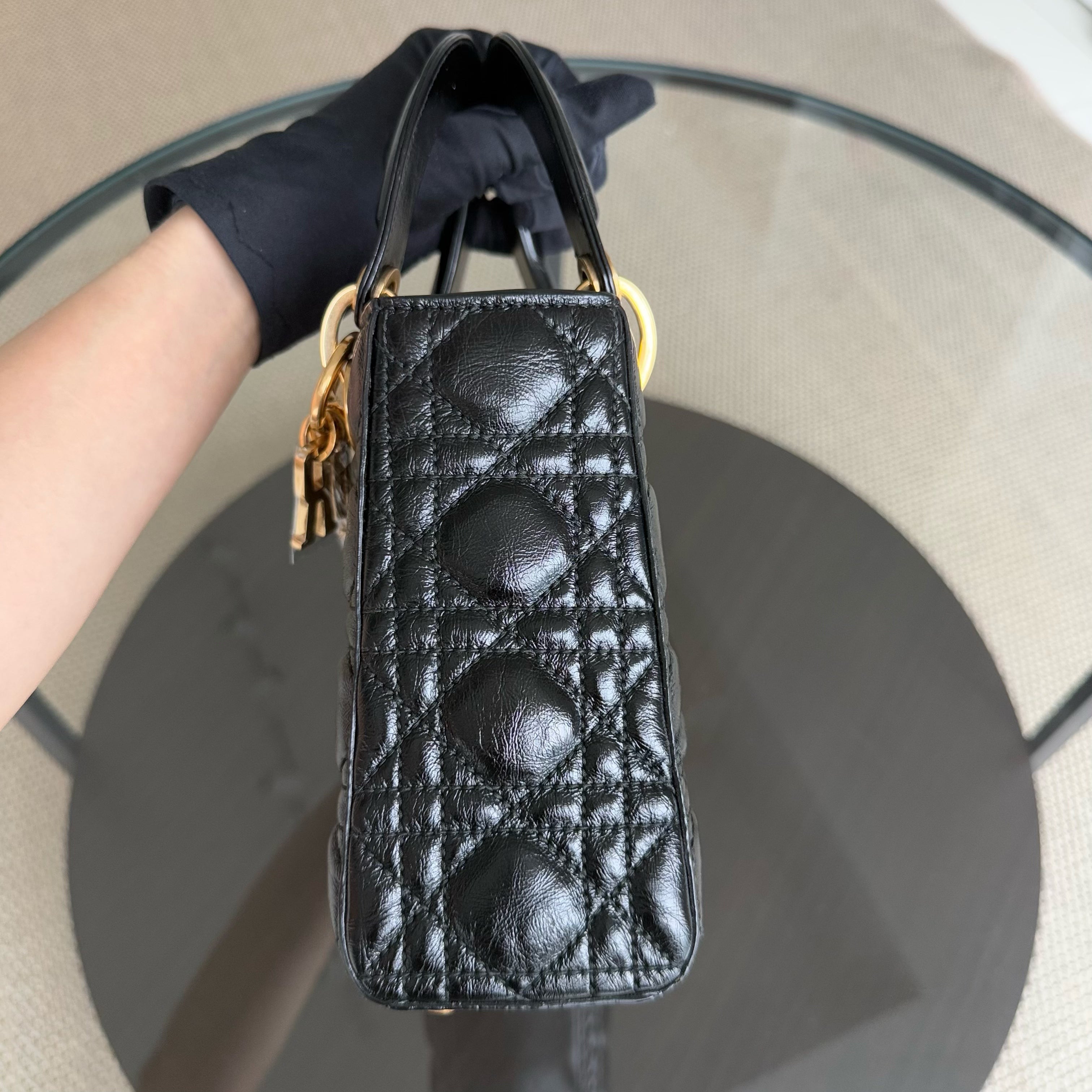 Dior Lady Small - Glazed Calfskin Cannage Black Gold Hardware