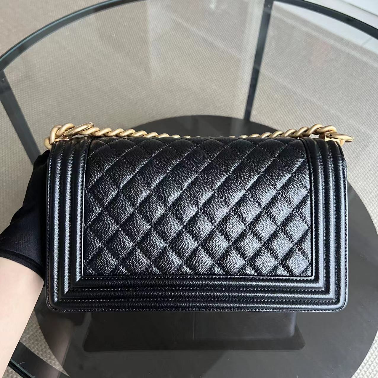 Chanel Caviar Boy Medium 25CM Quilted Black Golden Hardware Series 28