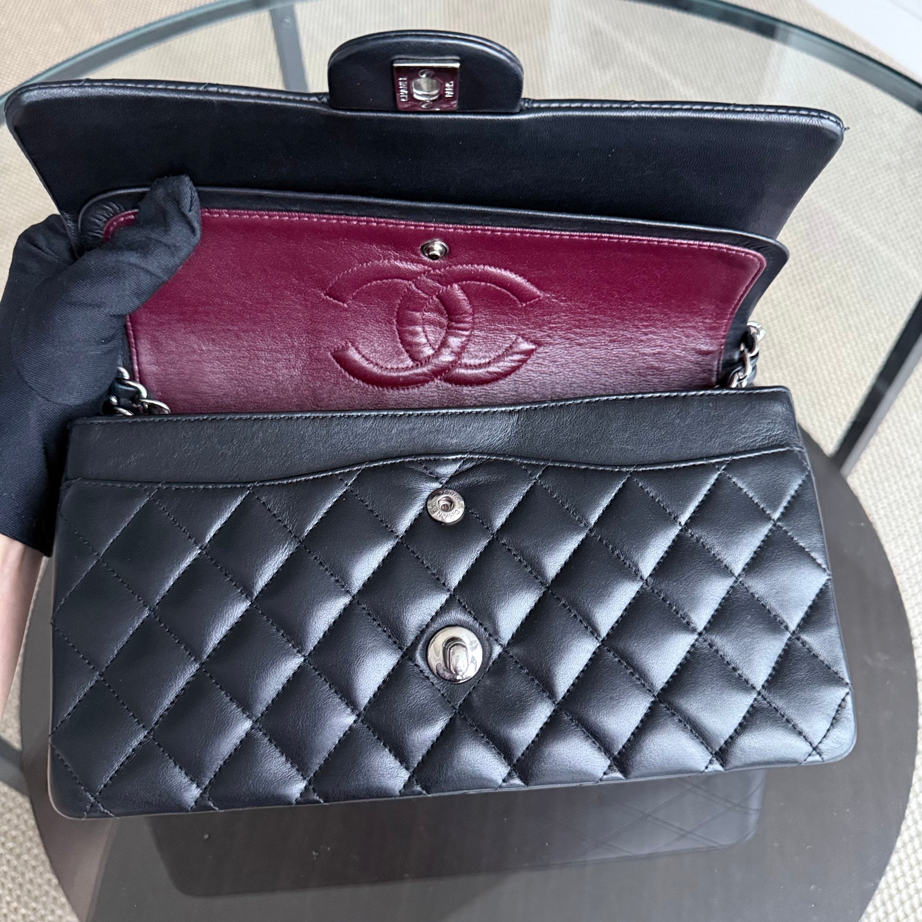 Chanel Classic Flap Medium - 25CM Quilted Lamsbkin Black Silver Hardware Series 10