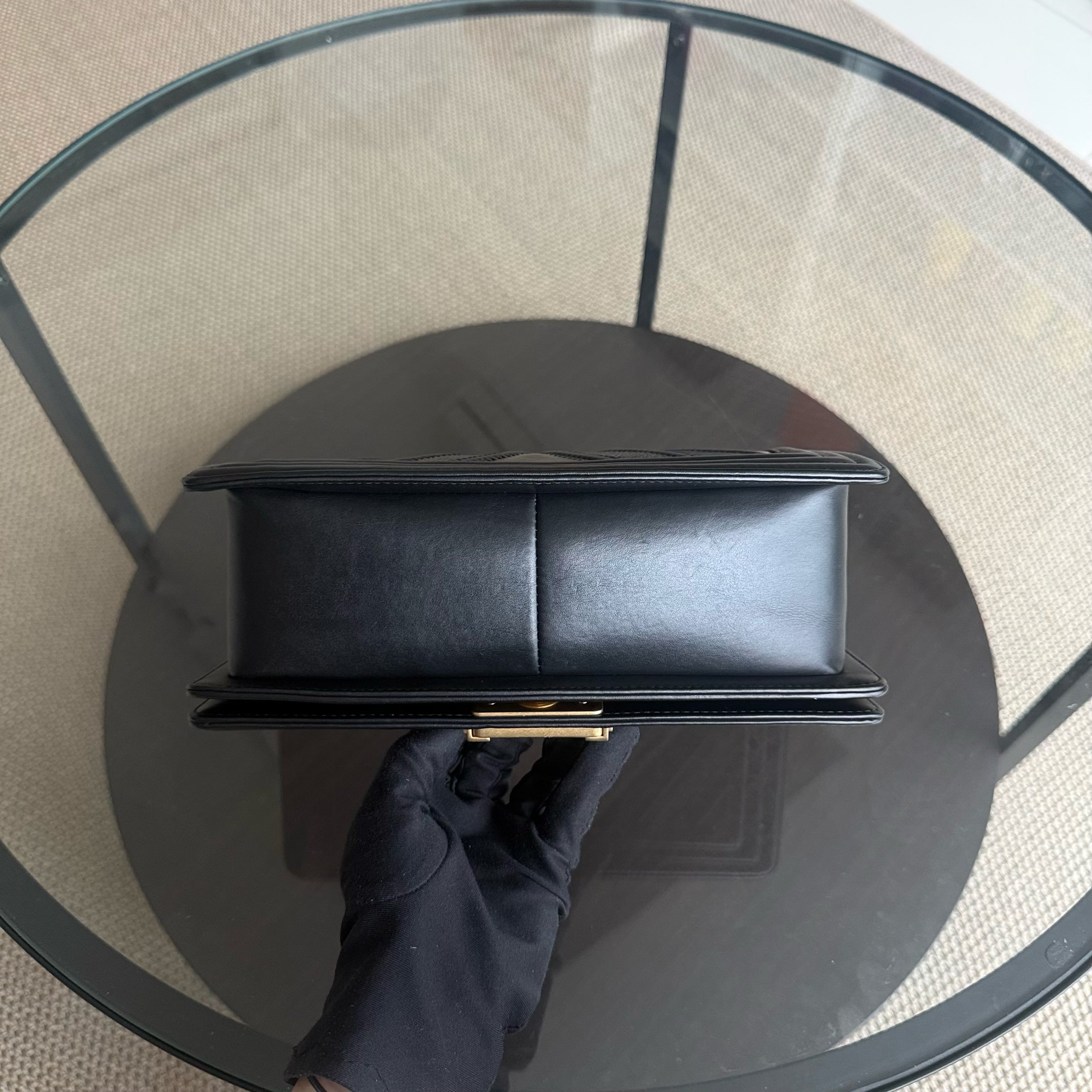 Chanel Boy Medium - 25CM Quilted Calfskin Black Gold Hardware Series 22