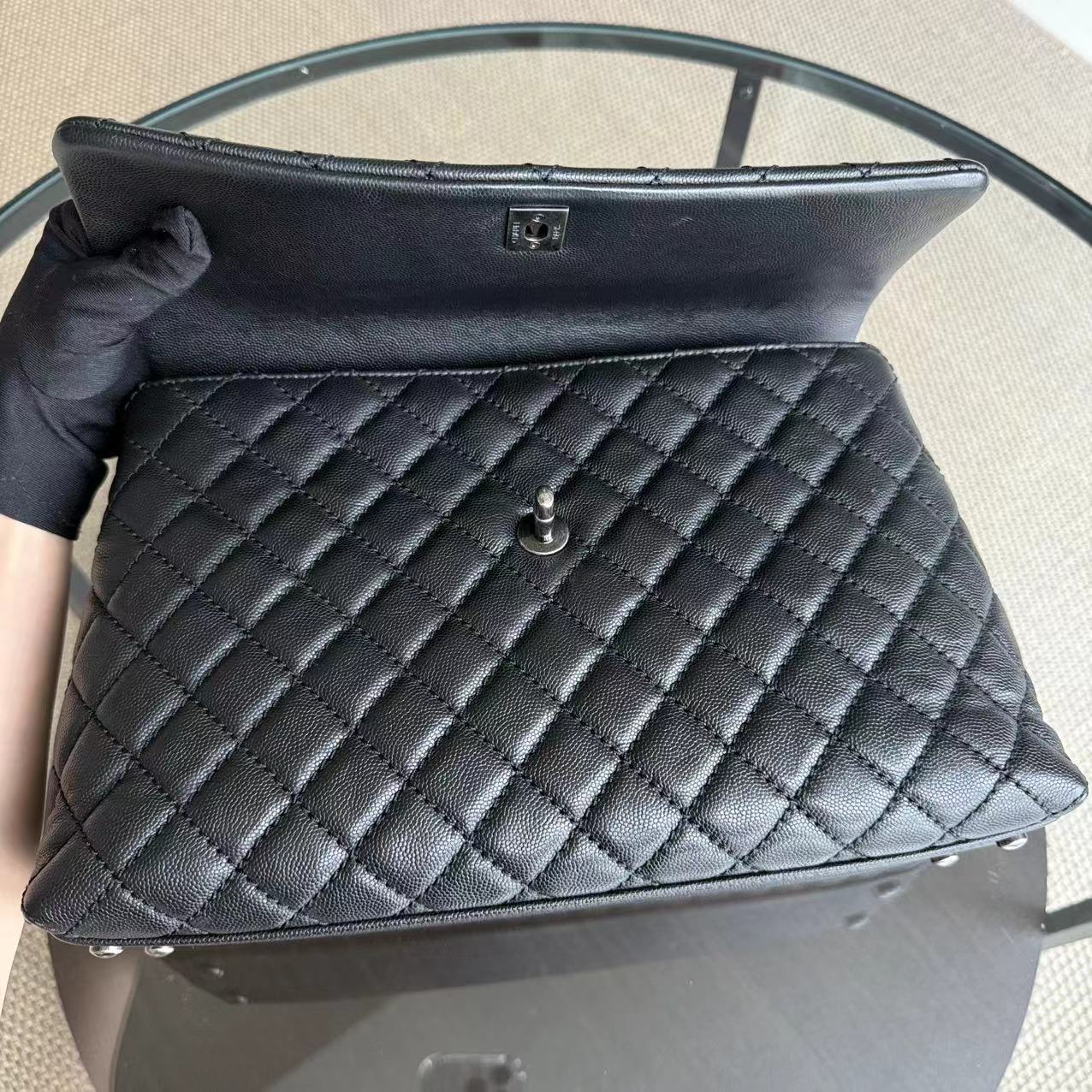 Chanel Coco Handle Caviar Large Quilted Black Silver Hardware Series 21