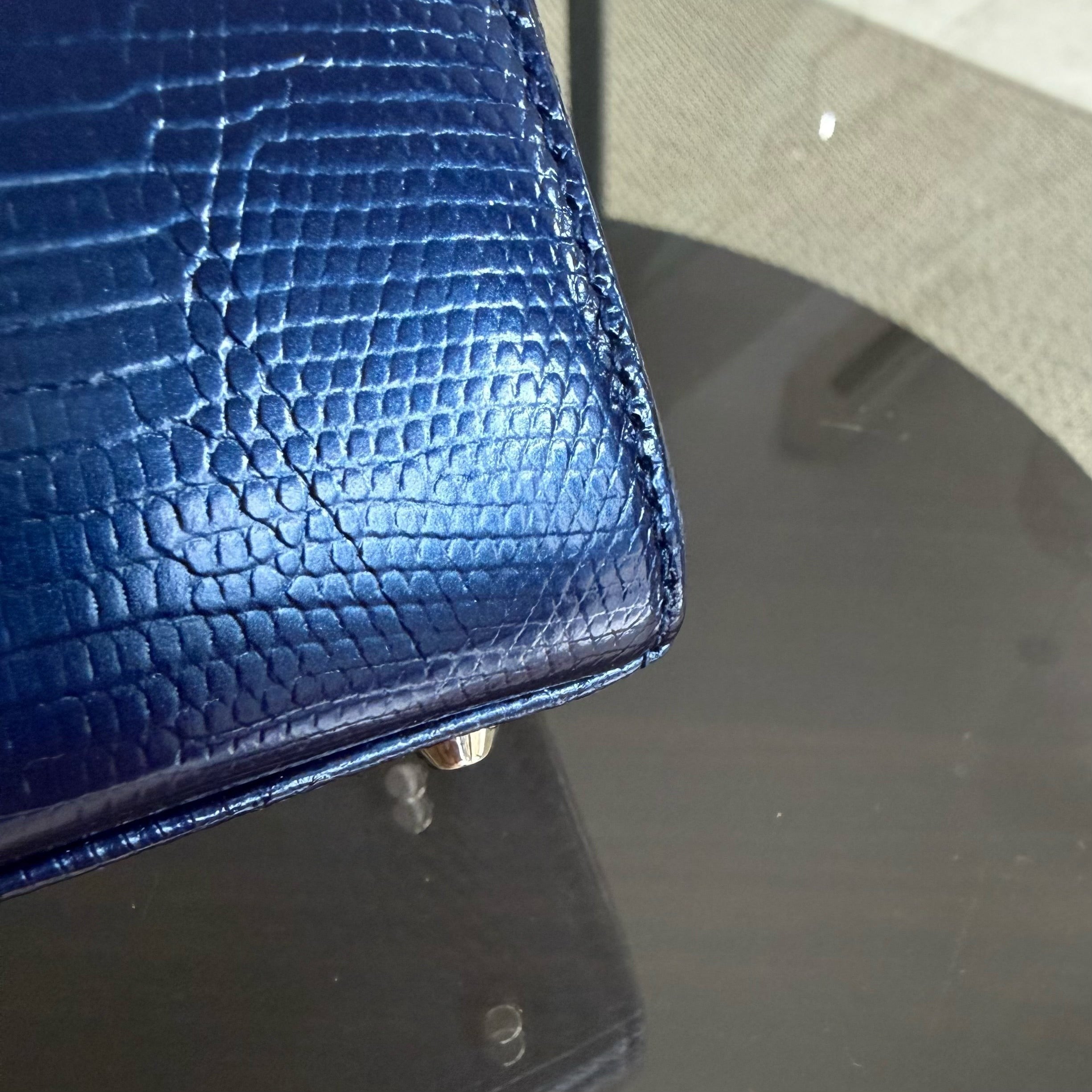 Dior Lady Mini - Exotic Lizard Dark Blue Silver Hardware