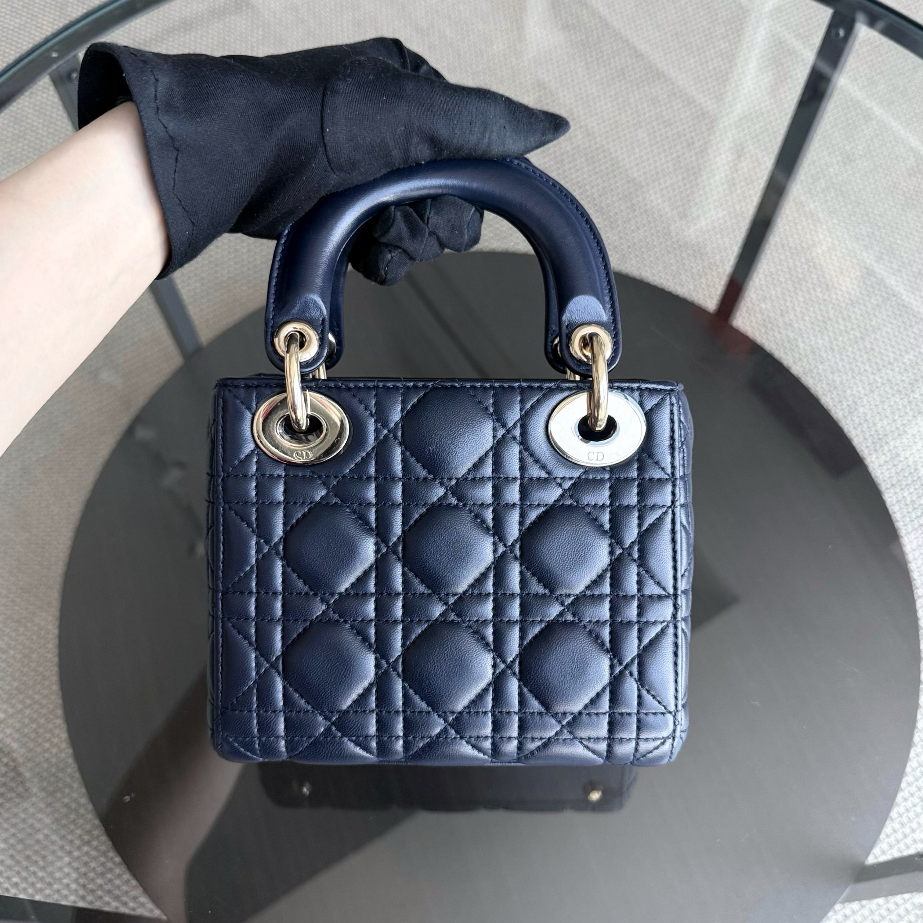 Dior Lady Mini - Cannage Lambskin Dark Blue Gold Hardware Chain Strap