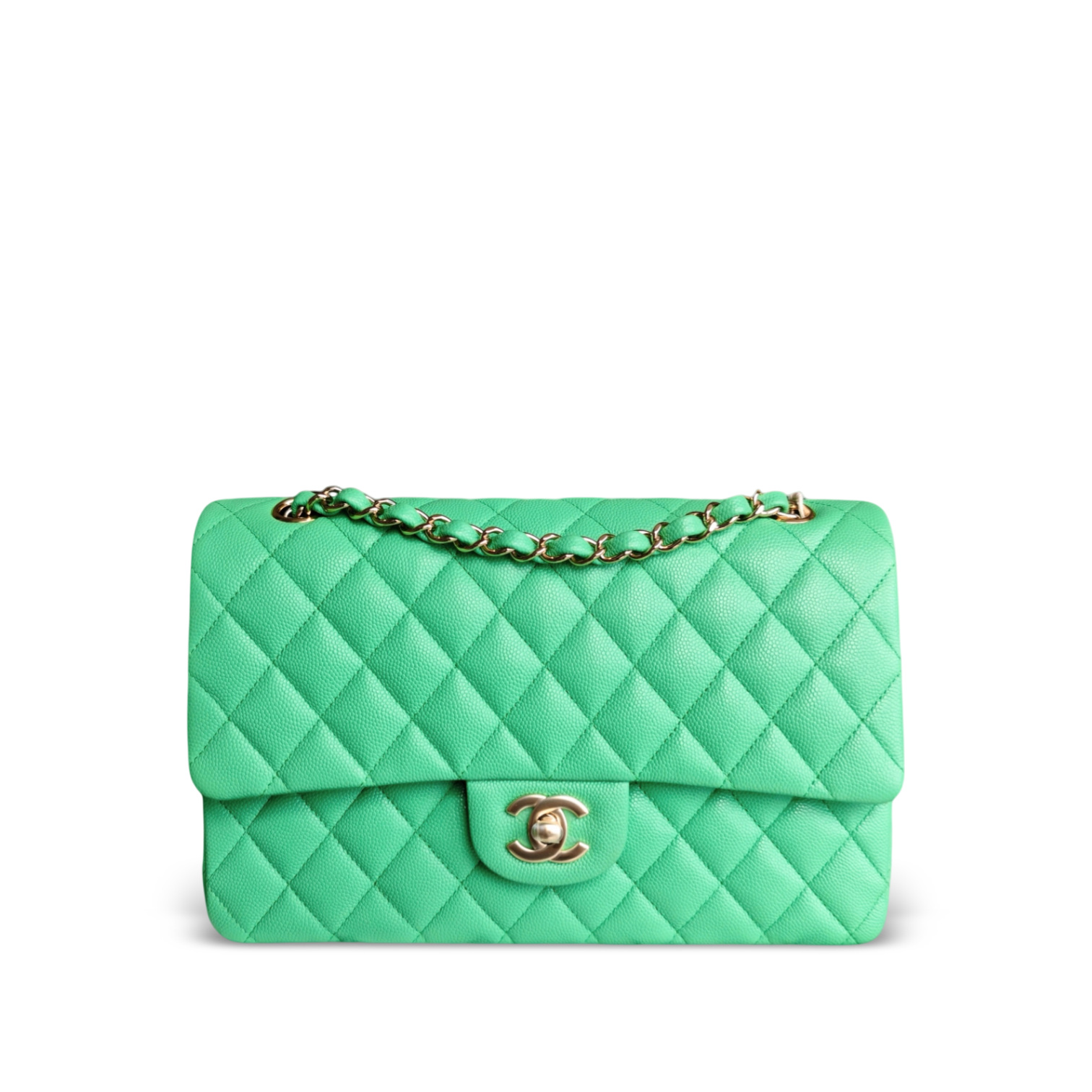Chanel Classic Flap Medium - Caviar 25CM Quilted Green Gold Hardware Microchip